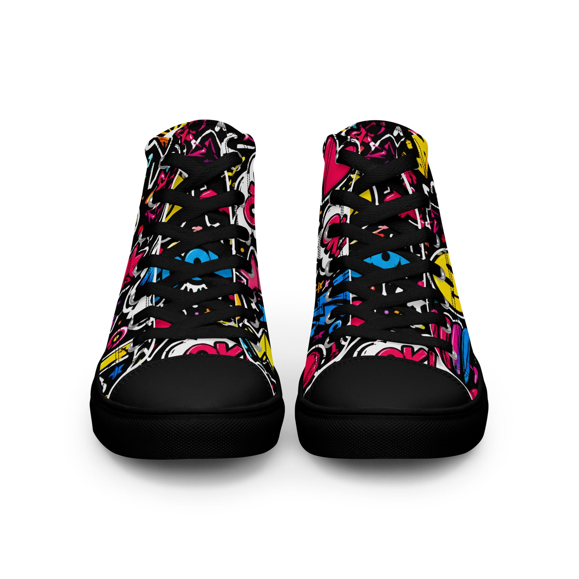 Women’s high top canvas shoes - Happy Vibes: Women’s High Top Canvas Shoes - Colorful Pop Art & Emoji Doodles by printfluence.net