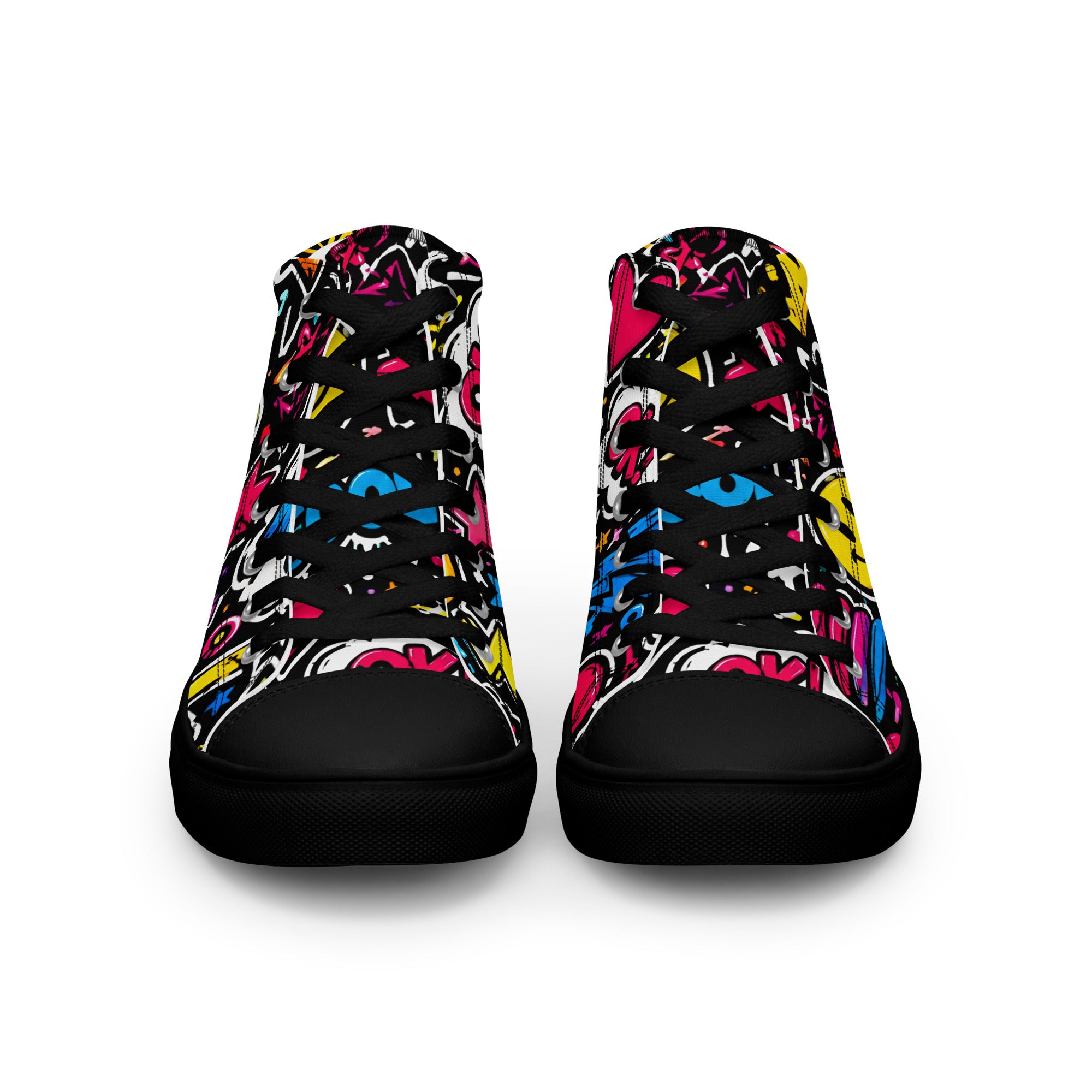 Women’s high top canvas shoes - Happy Vibes: Women’s High Top Canvas Shoes - Colorful Pop Art & Emoji Doodles by printfluence.net