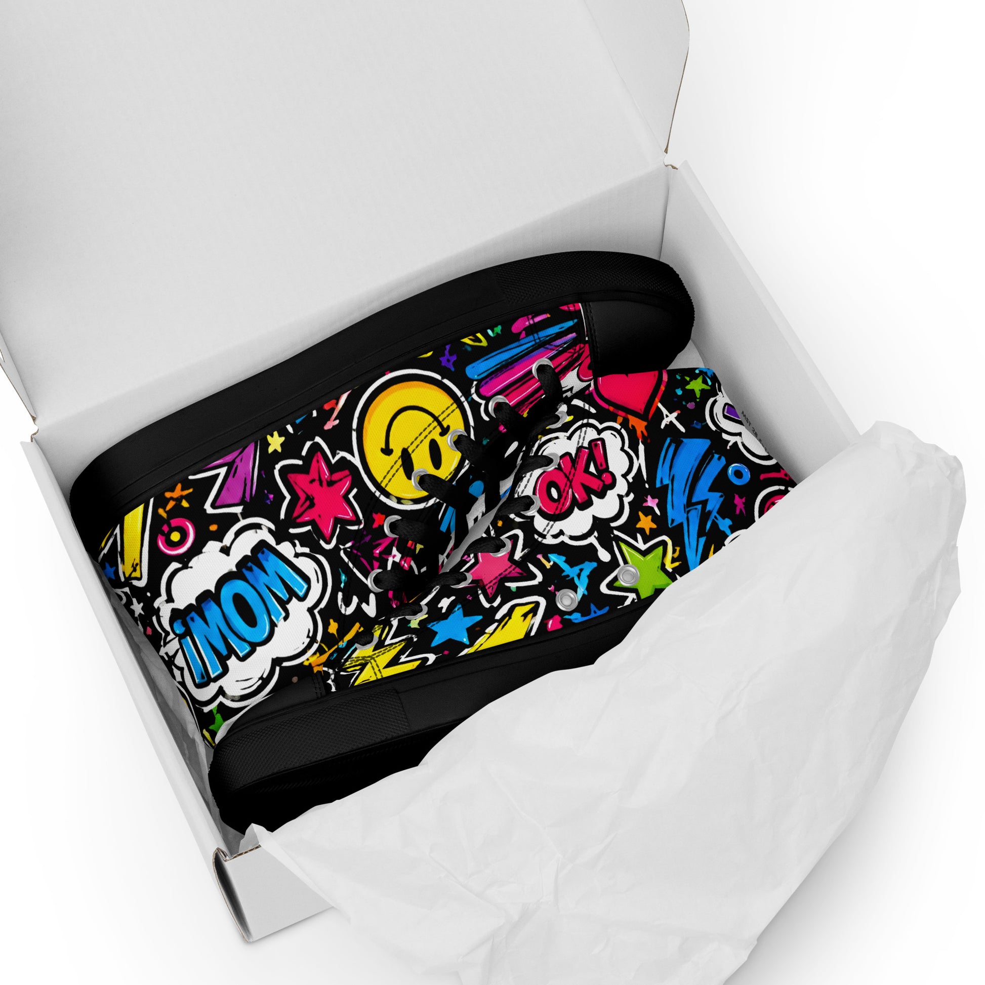 Women’s high top canvas shoes - Happy Vibes: Women’s High Top Canvas Shoes - Colorful Pop Art & Emoji Doodles by printfluence.net
