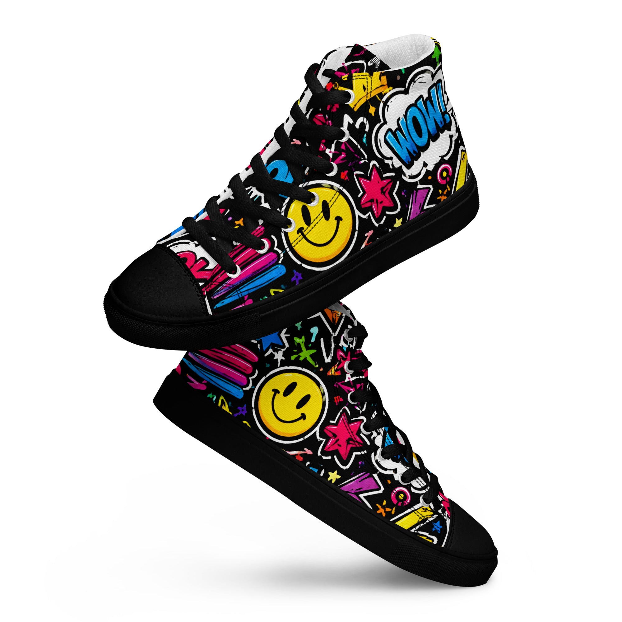 Women’s high top canvas shoes - Happy Vibes: Women’s High Top Canvas Shoes - Colorful Pop Art & Emoji Doodles by printfluence.net