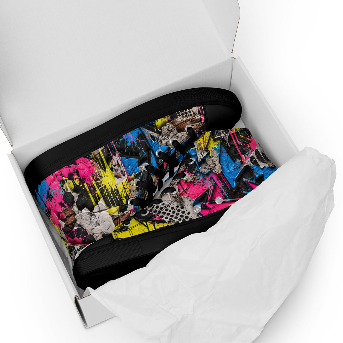 Heritage Bloom Lovers | Women’s High-Top Canvas Shoes — Vibrant Urban Graffiti Art and Streetwear Paint Drip Pattern by printfluence