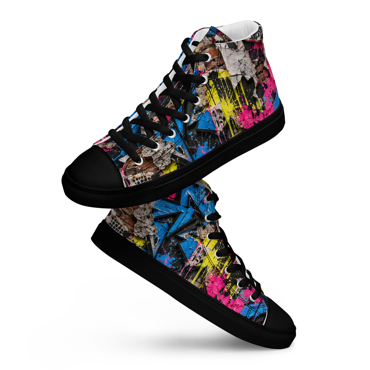 Heritage Bloom Lovers | Women’s High-Top Canvas Shoes — Vibrant Urban Graffiti Art and Streetwear Paint Drip Pattern by printfluence