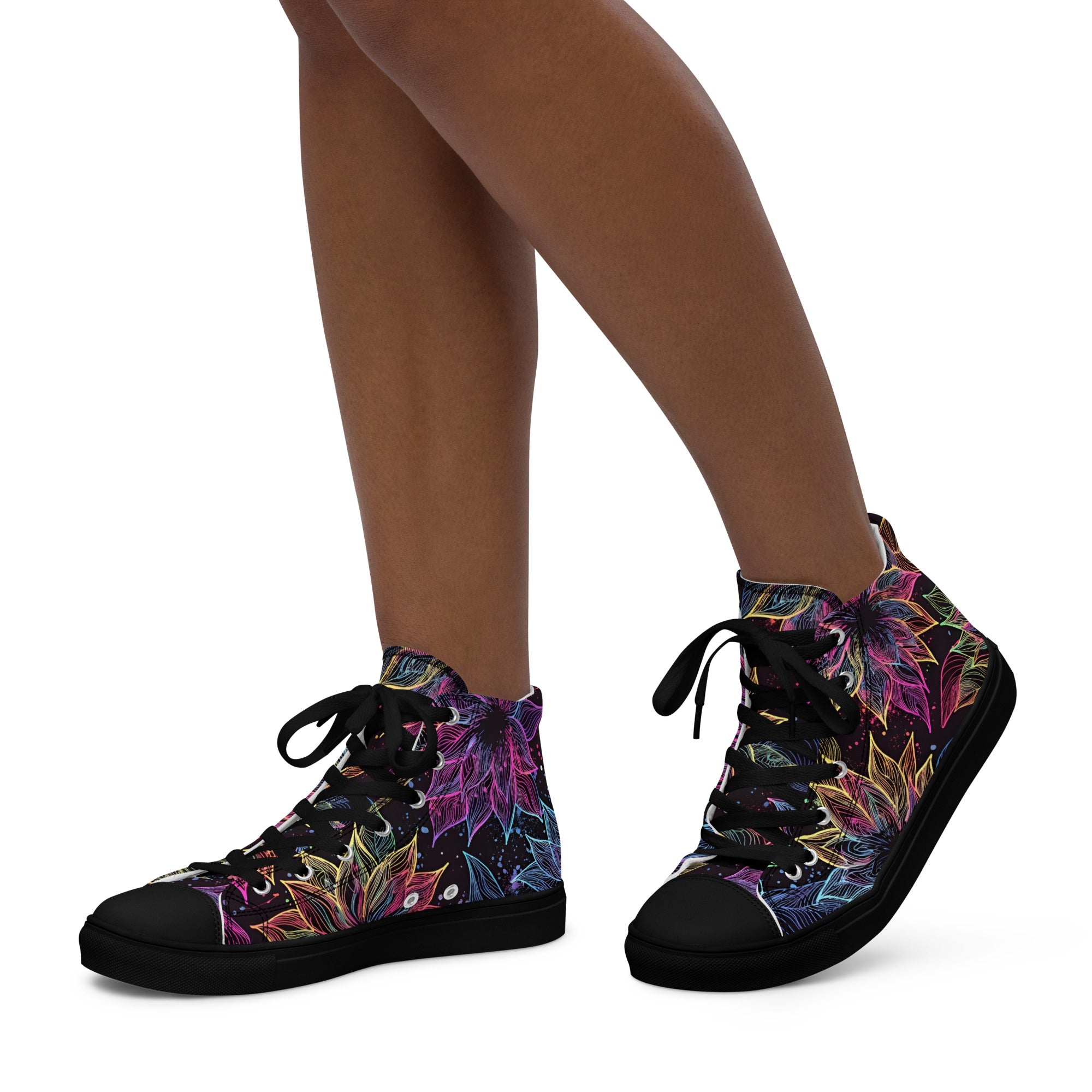 Women’s high top canvas shoes - Neon Lotus High Top Canvas Shoes – Glowing Floral Women's Sneakers by printfluence.net