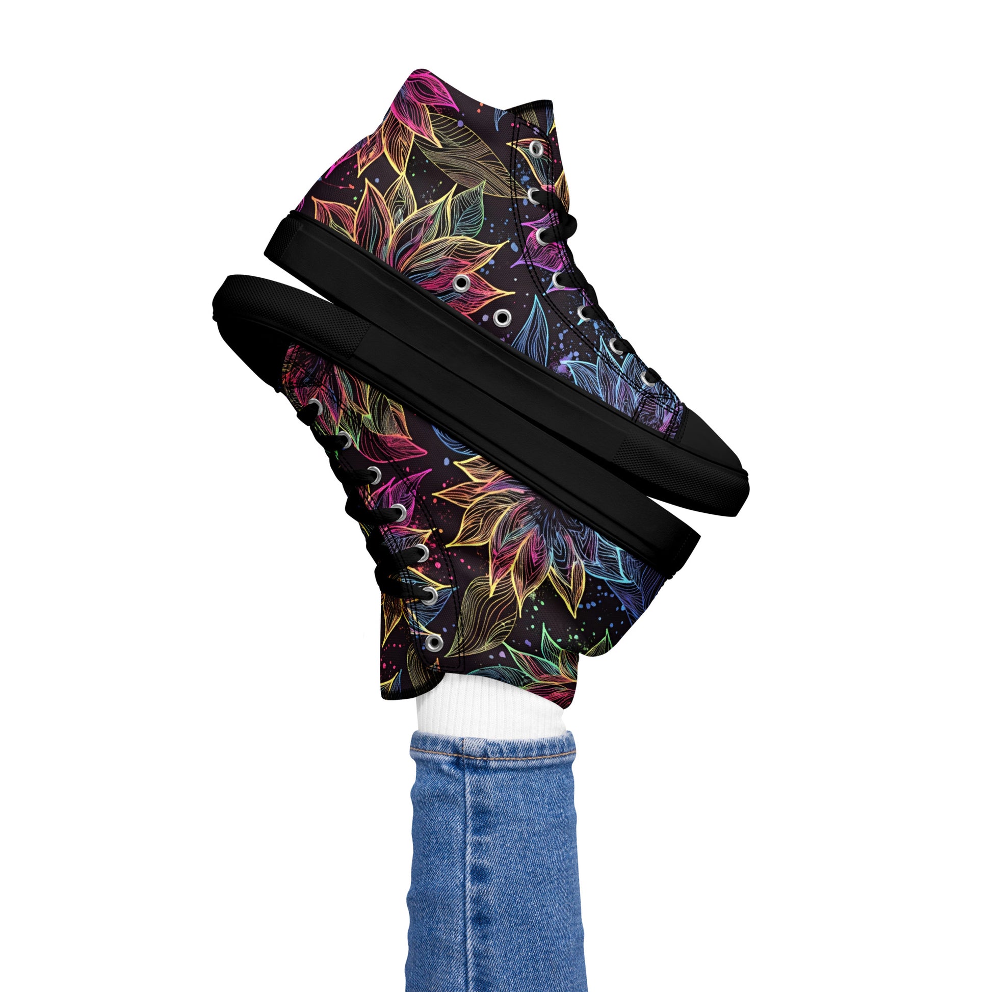 Women’s high top canvas shoes - Neon Lotus High Top Canvas Shoes – Glowing Floral Women's Sneakers by printfluence.net