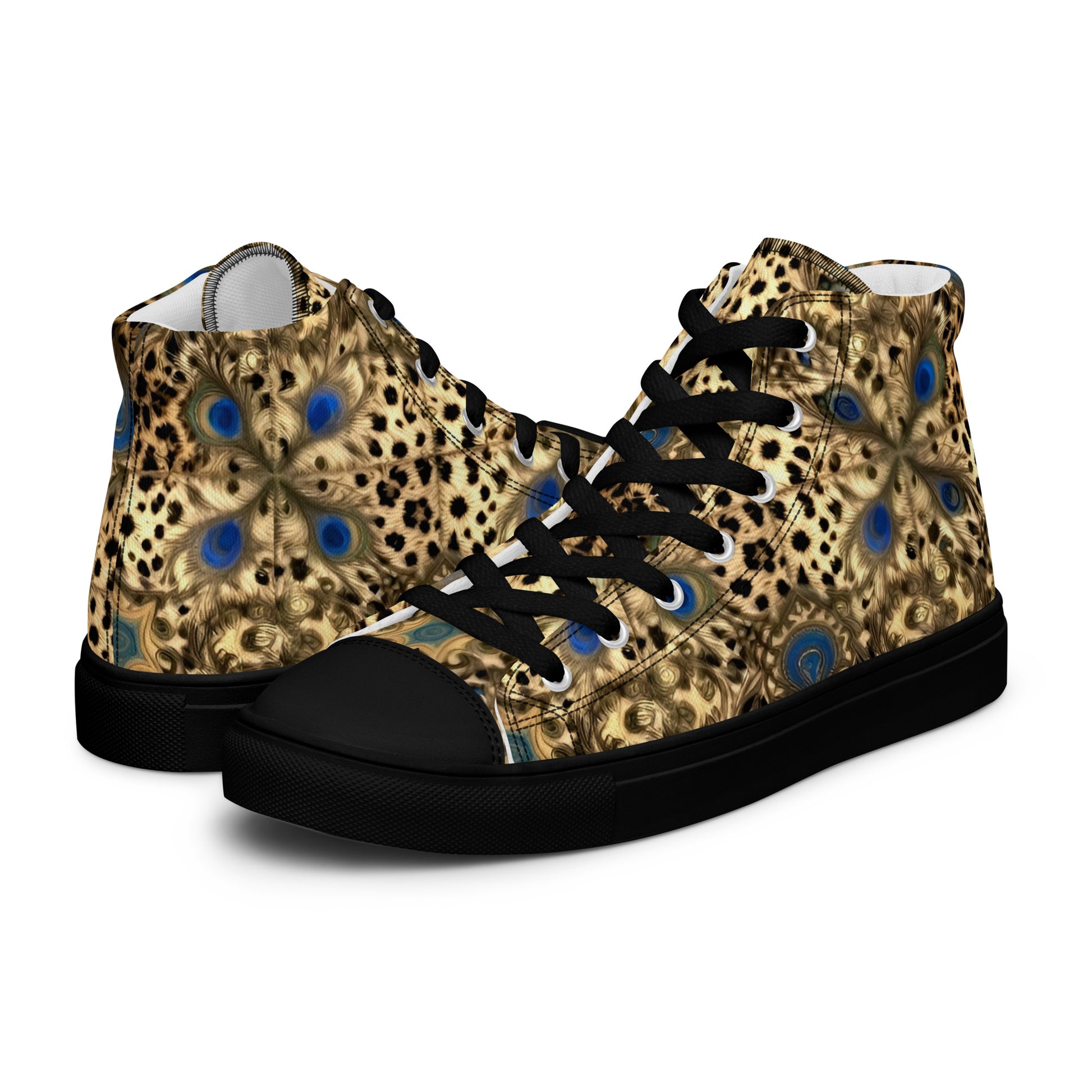Women’s high top canvas shoes - Enchanted Leopard & Peacock High Top Canvas Shoes – Bold Exotic Fashion by printfluence.net