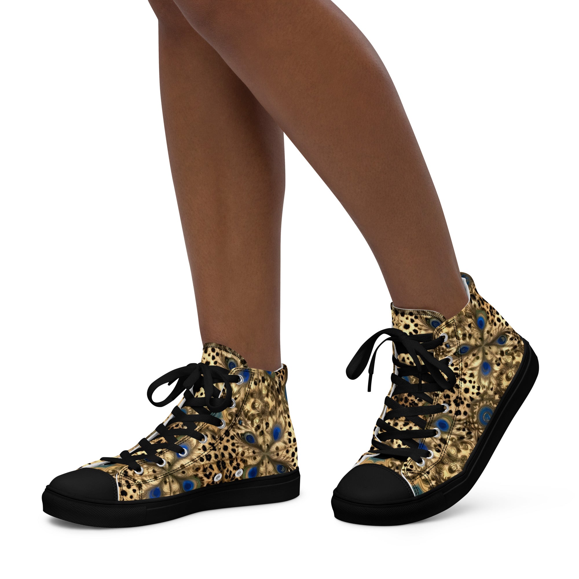Women’s high top canvas shoes - Enchanted Leopard & Peacock High Top Canvas Shoes – Bold Exotic Fashion by printfluence.net