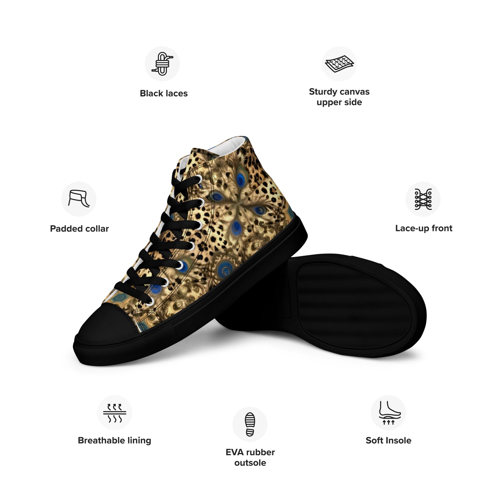Women’s high top canvas shoes - Enchanted Leopard & Peacock High Top Canvas Shoes – Bold Exotic Fashion by printfluence.net