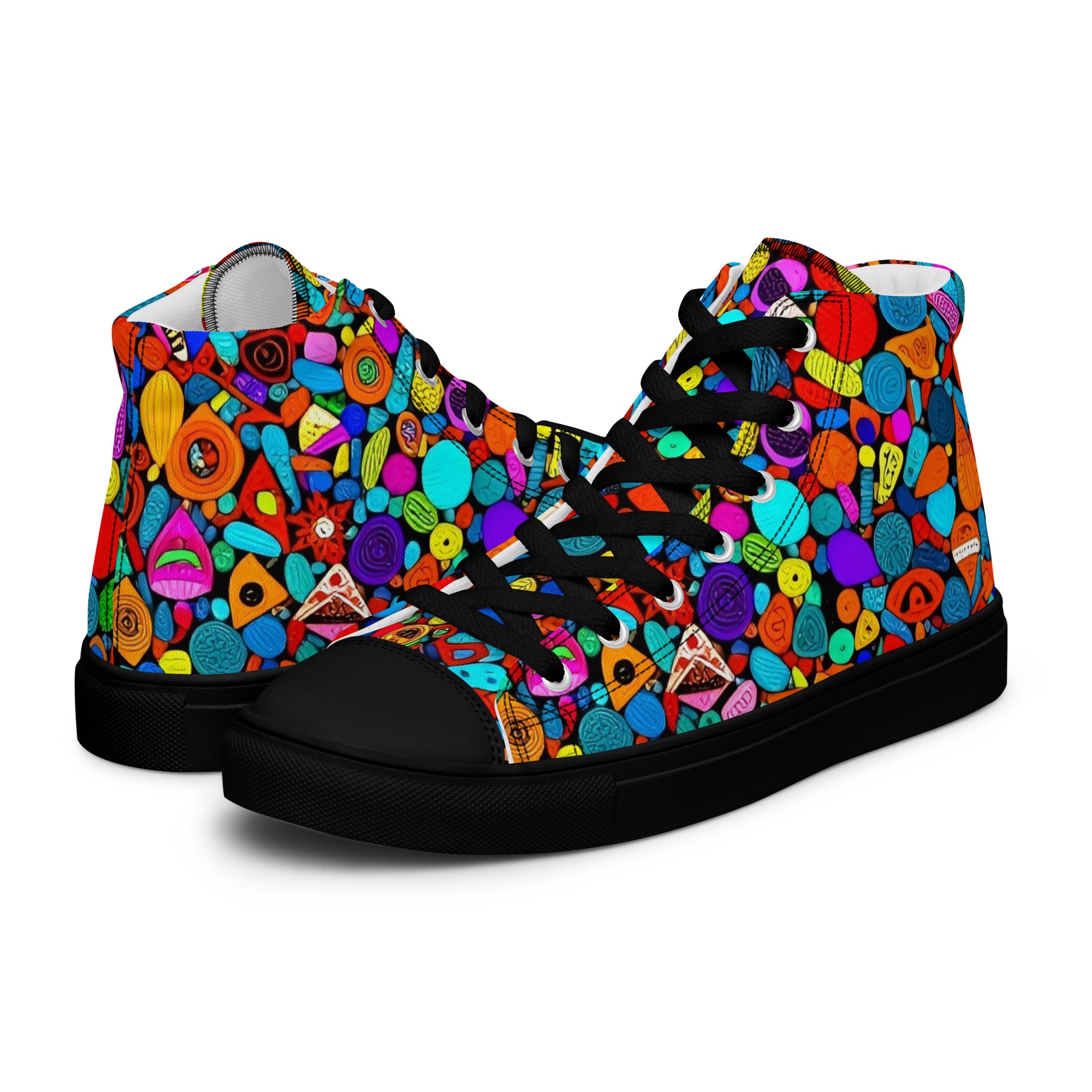 Women’s high top canvas shoes - Red Icon Pattern High Top Canvas Shoes – Bold Women’s Sneakers with Trendy All-Over Print by printfluence.net