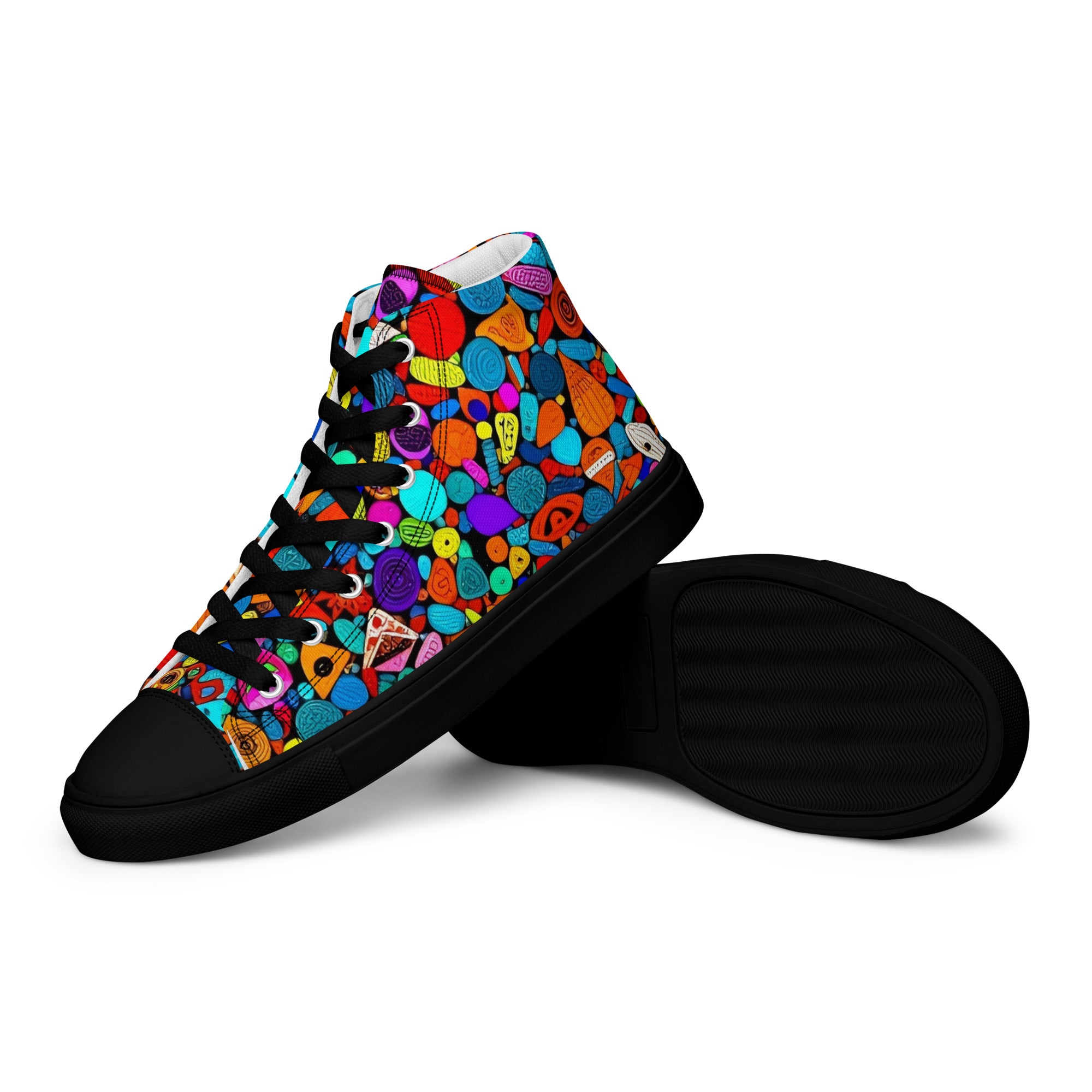 Women’s high top canvas shoes - Red Icon Pattern High Top Canvas Shoes – Bold Women’s Sneakers with Trendy All-Over Print by printfluence.net