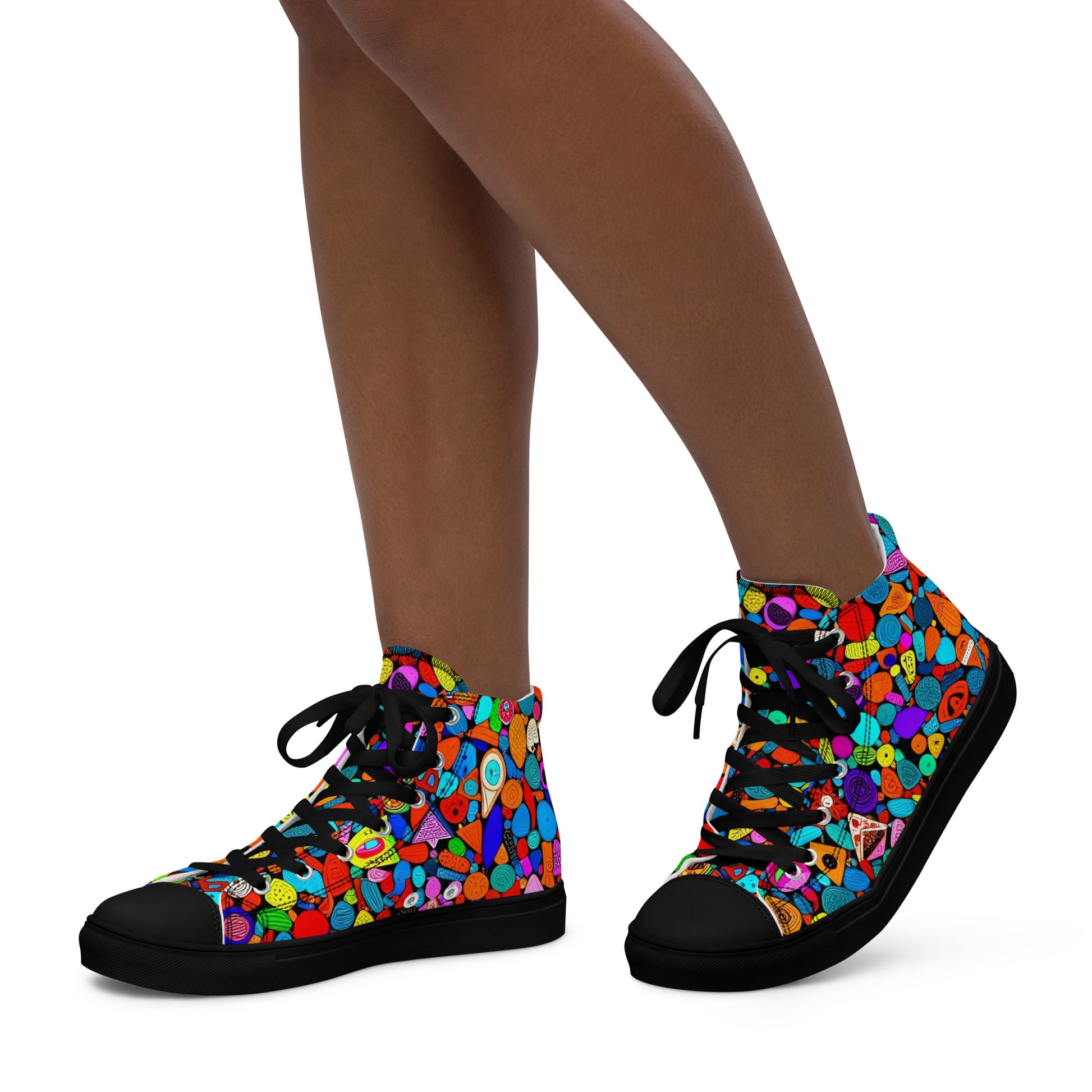 Women’s high top canvas shoes - Red Icon Pattern High Top Canvas Shoes – Bold Women’s Sneakers with Trendy All-Over Print by printfluence.net