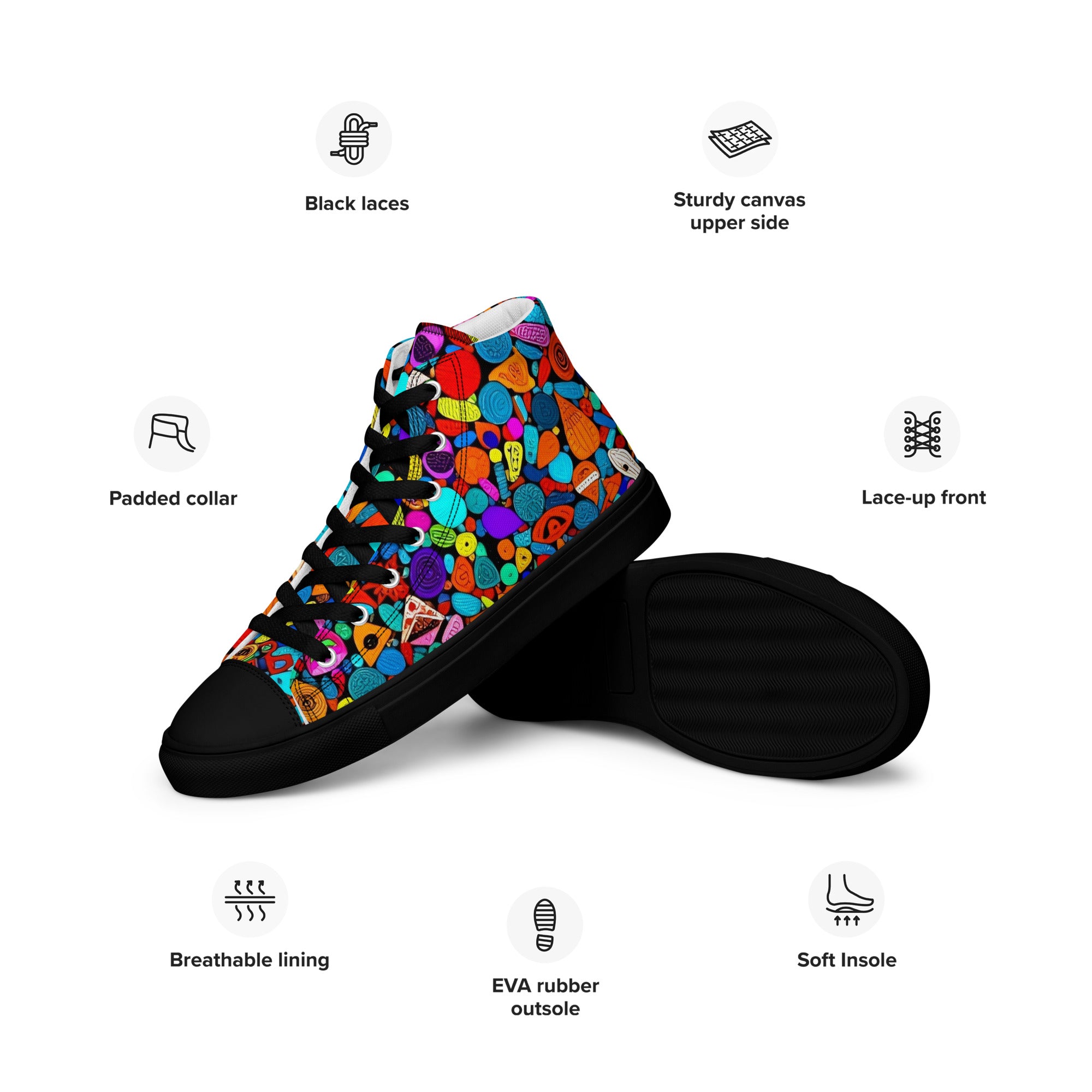 Women’s high top canvas shoes - Red Icon Pattern High Top Canvas Shoes – Bold Women’s Sneakers with Trendy All-Over Print by printfluence.net