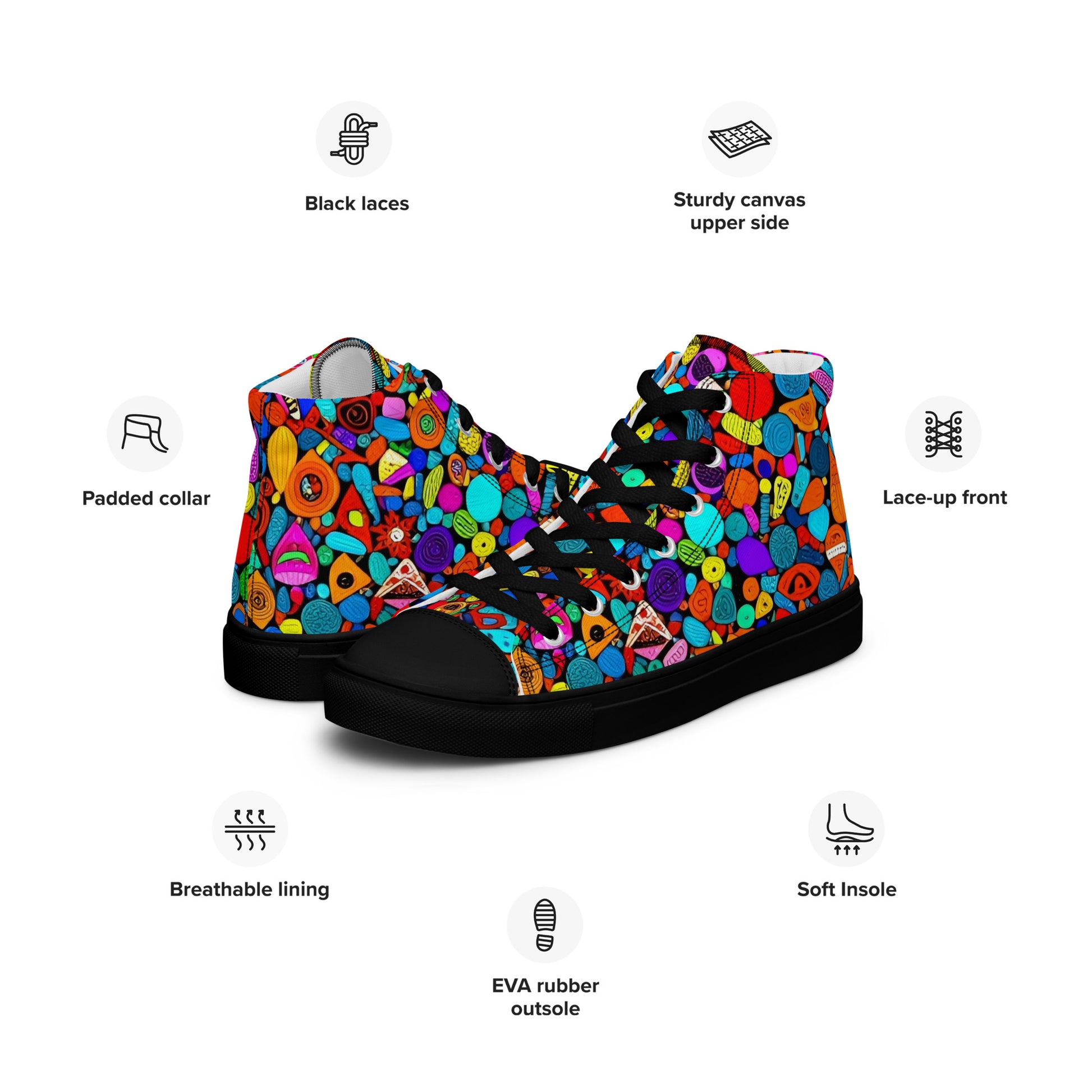 Women’s high top canvas shoes - Red Icon Pattern High Top Canvas Shoes – Bold Women’s Sneakers with Trendy All-Over Print by printfluence.net