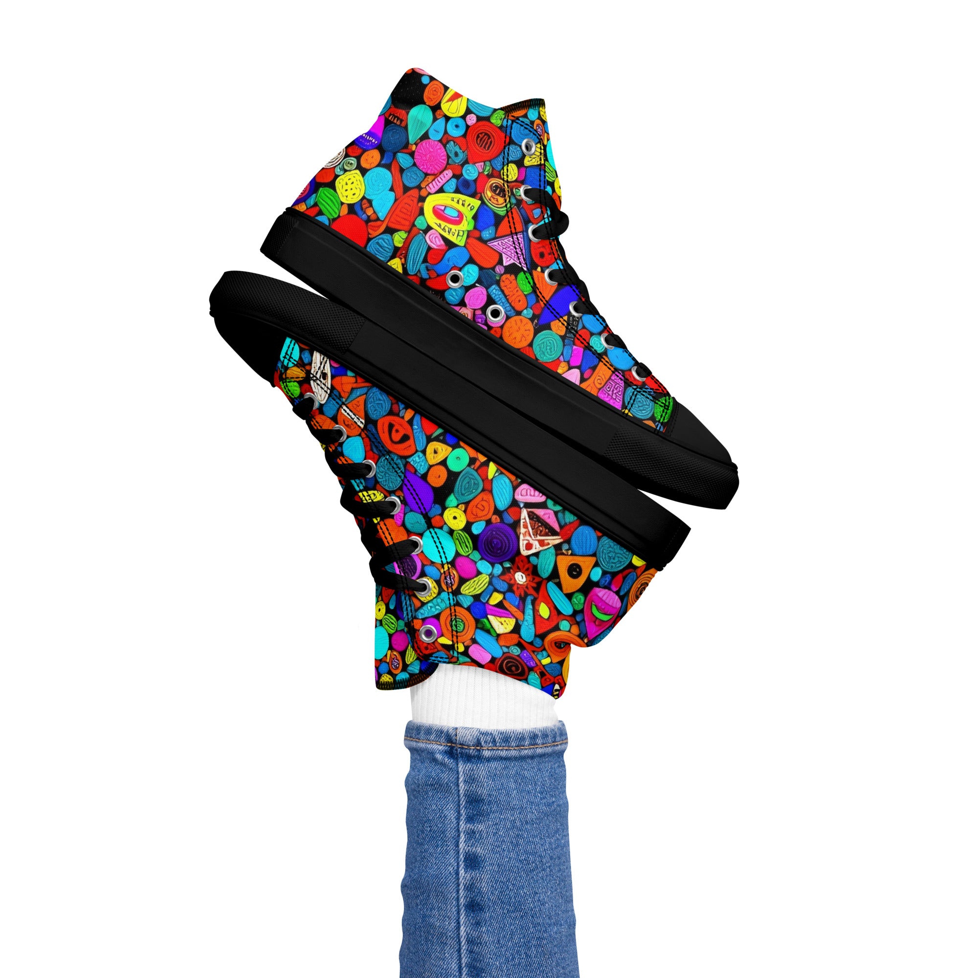 Women’s high top canvas shoes - Red Icon Pattern High Top Canvas Shoes – Bold Women’s Sneakers with Trendy All-Over Print by printfluence.net