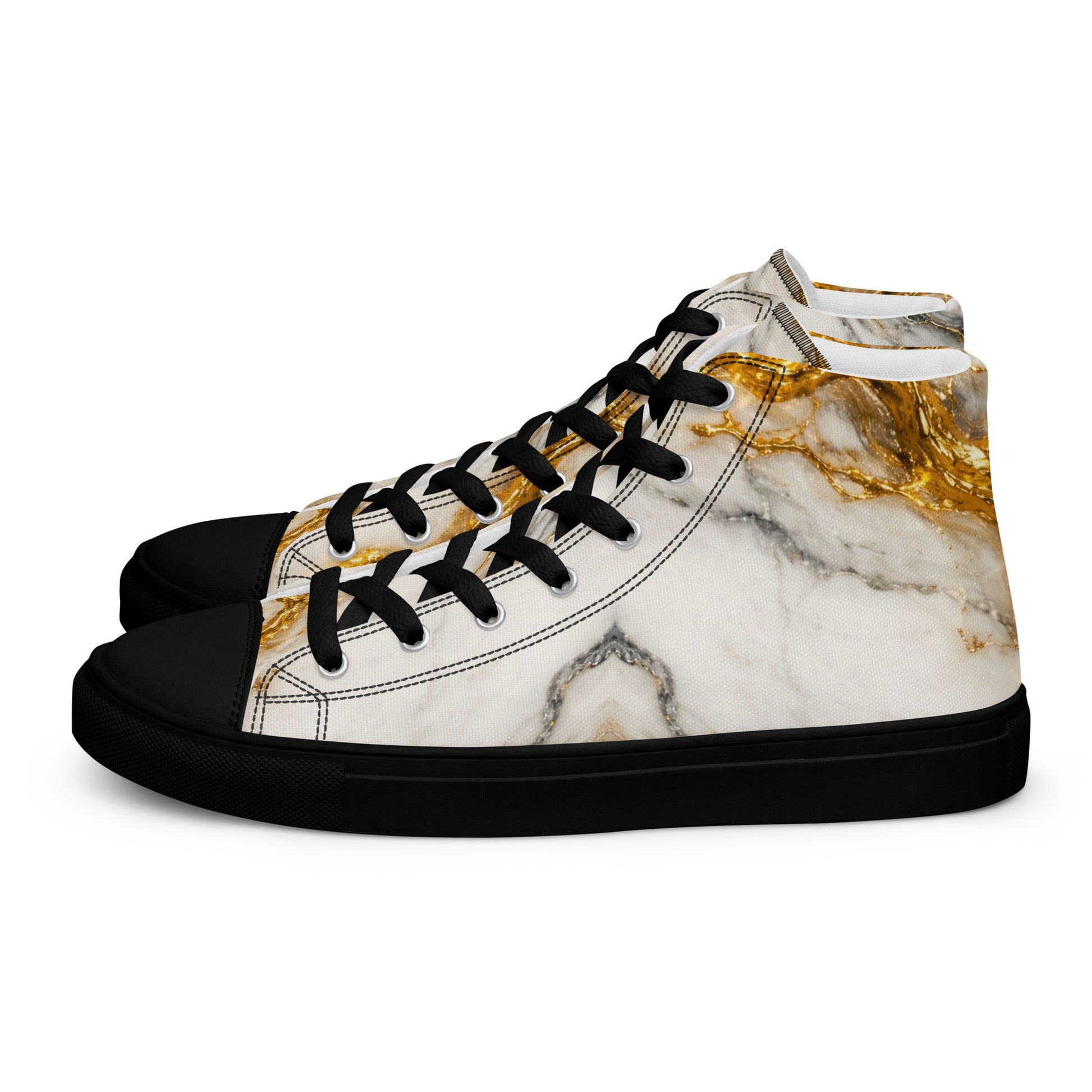 Women’s high top canvas shoes - Gold Vein Marble High Tops – Women's Luxe Marble Canvas Sneakers by printfluence.net