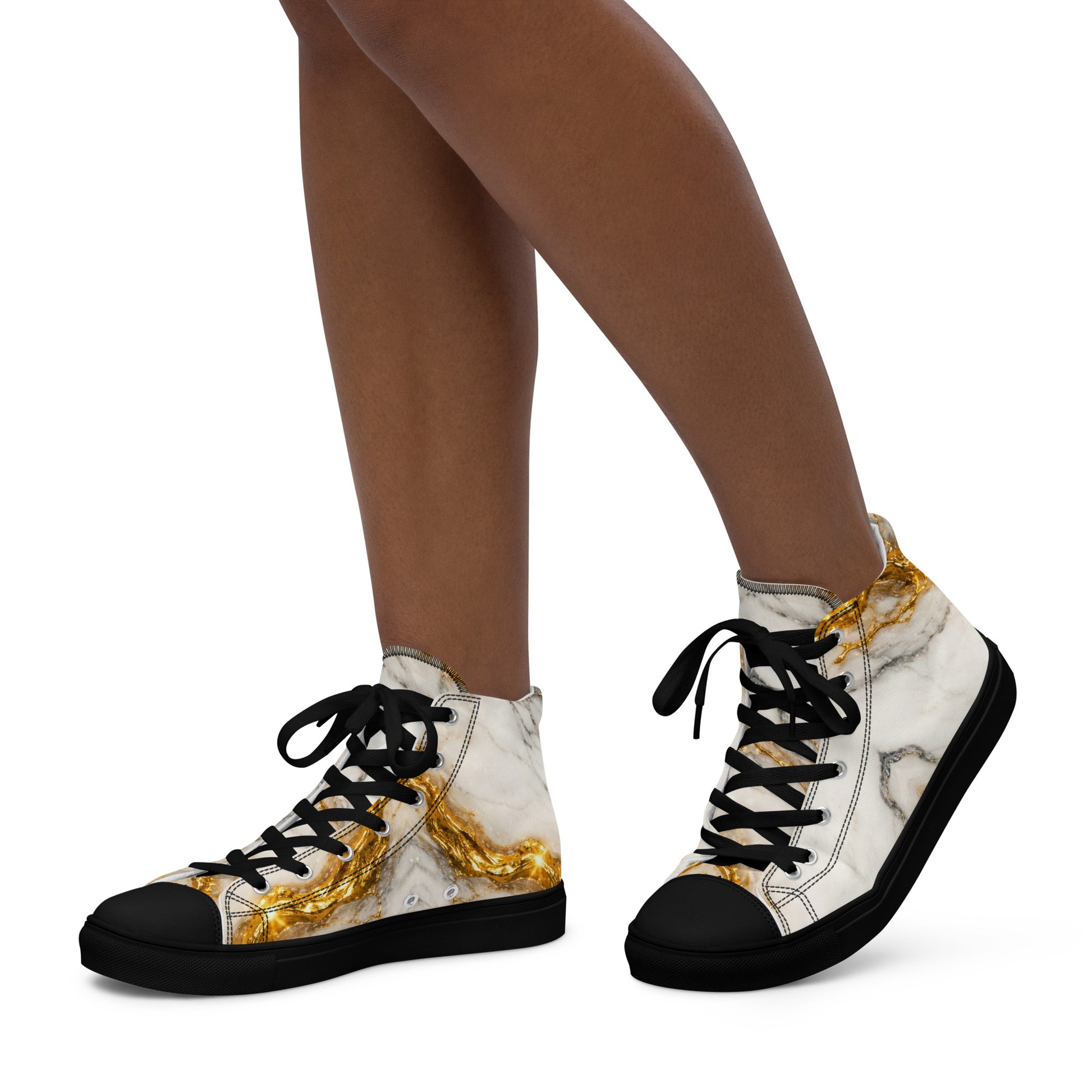 Women’s high top canvas shoes - Gold Vein Marble High Tops – Women's Luxe Marble Canvas Sneakers by printfluence.net