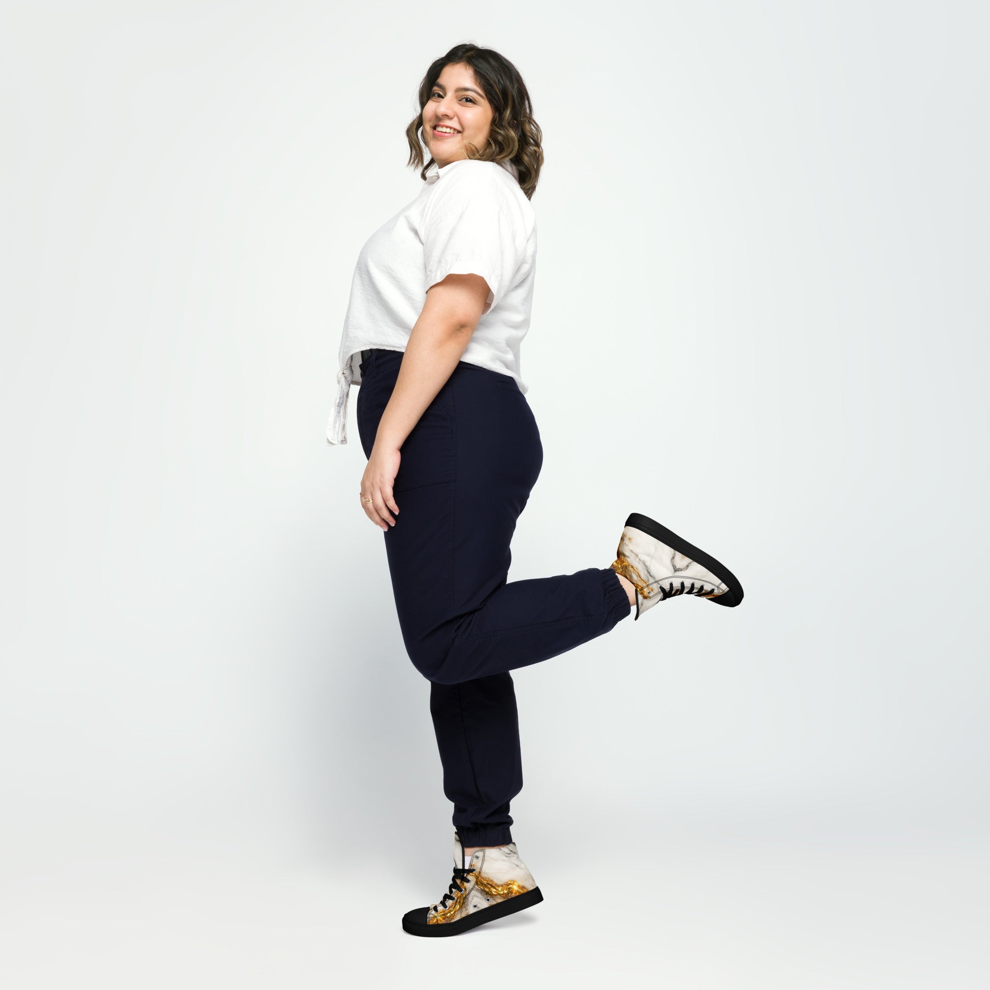 Women’s high top canvas shoes - Gold Vein Marble High Tops – Women's Luxe Marble Canvas Sneakers by printfluence.net