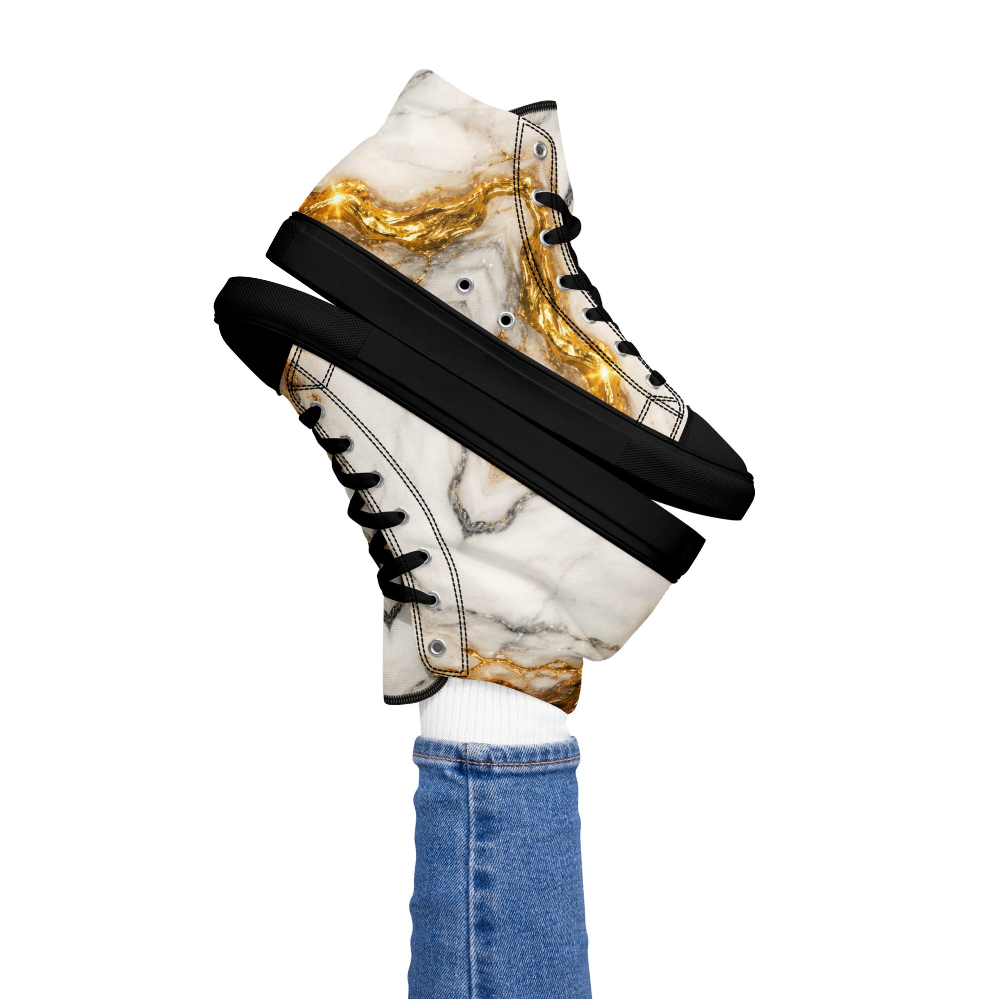 Women’s high top canvas shoes - Gold Vein Marble High Tops – Women's Luxe Marble Canvas Sneakers by printfluence.net