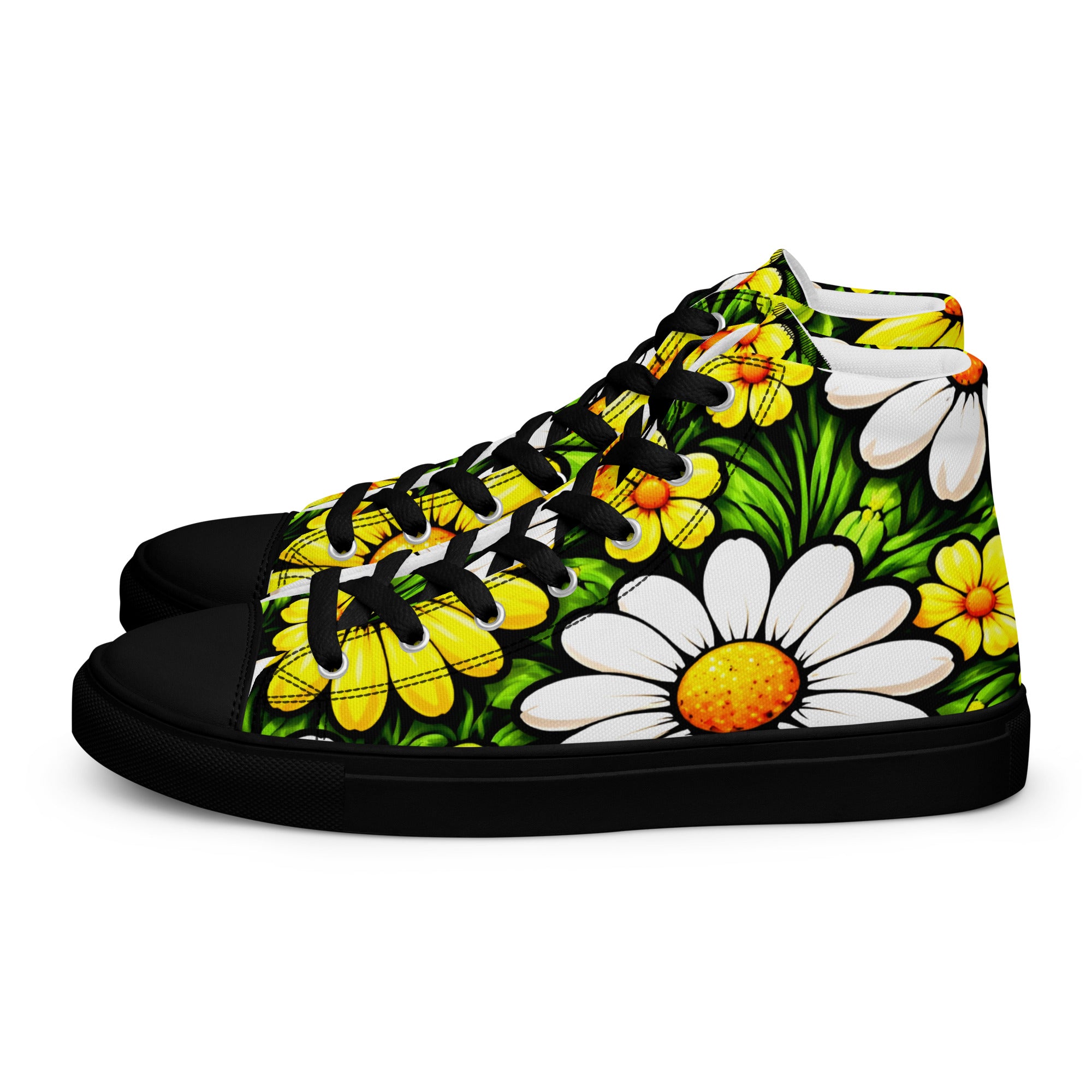 Women’s high top canvas shoes - Sunny Daisy High Tops – Women’s Floral Canvas Sneakers by printfluence.net