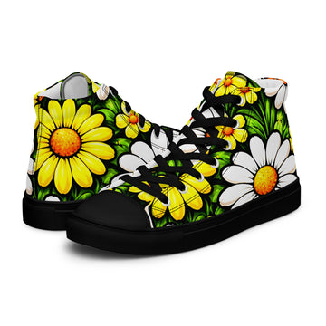 Women’s high top canvas shoes - Sunny Daisy High Tops – Women’s Floral Canvas Sneakers by printfluence.net