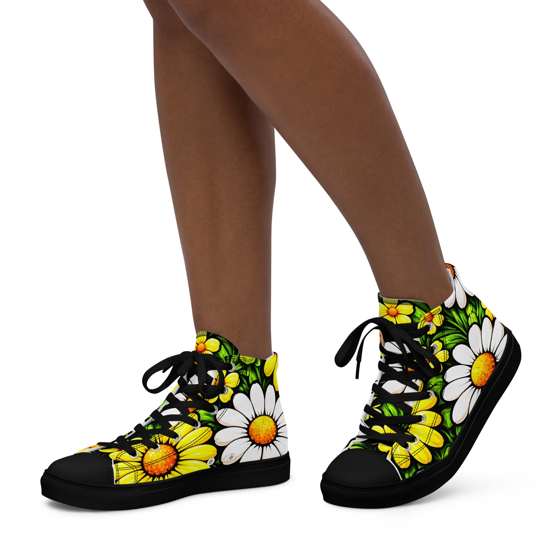 Women’s high top canvas shoes - Sunny Daisy High Tops – Women’s Floral Canvas Sneakers by printfluence.net
