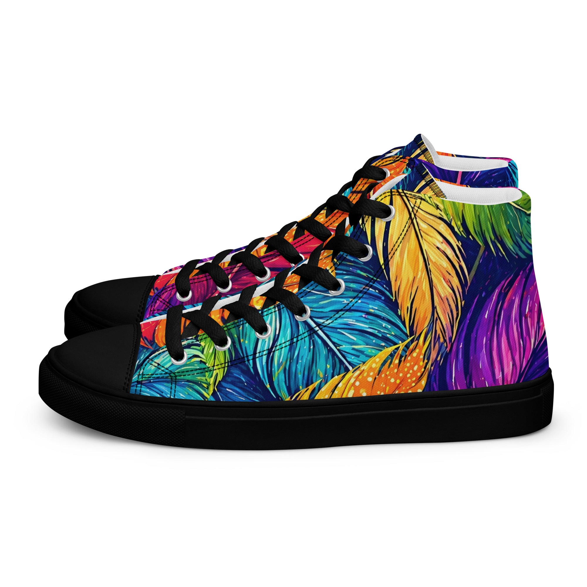 Women’s high top canvas shoes - Boho Spirit: Women’s High Top Canvas Shoes - Vibrant Feather Fantasy Design by printfluence.net