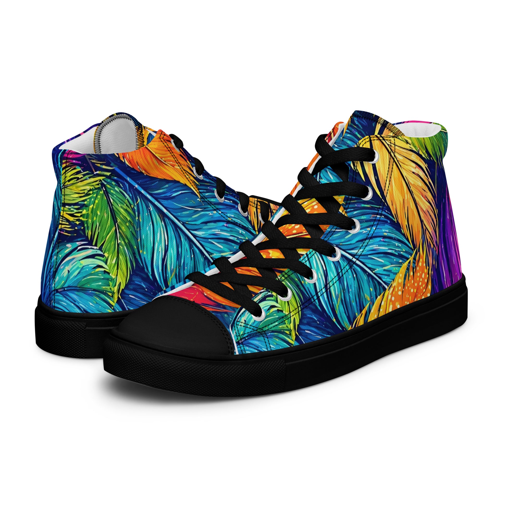Women’s high top canvas shoes - Boho Spirit: Women’s High Top Canvas Shoes - Vibrant Feather Fantasy Design by printfluence.net