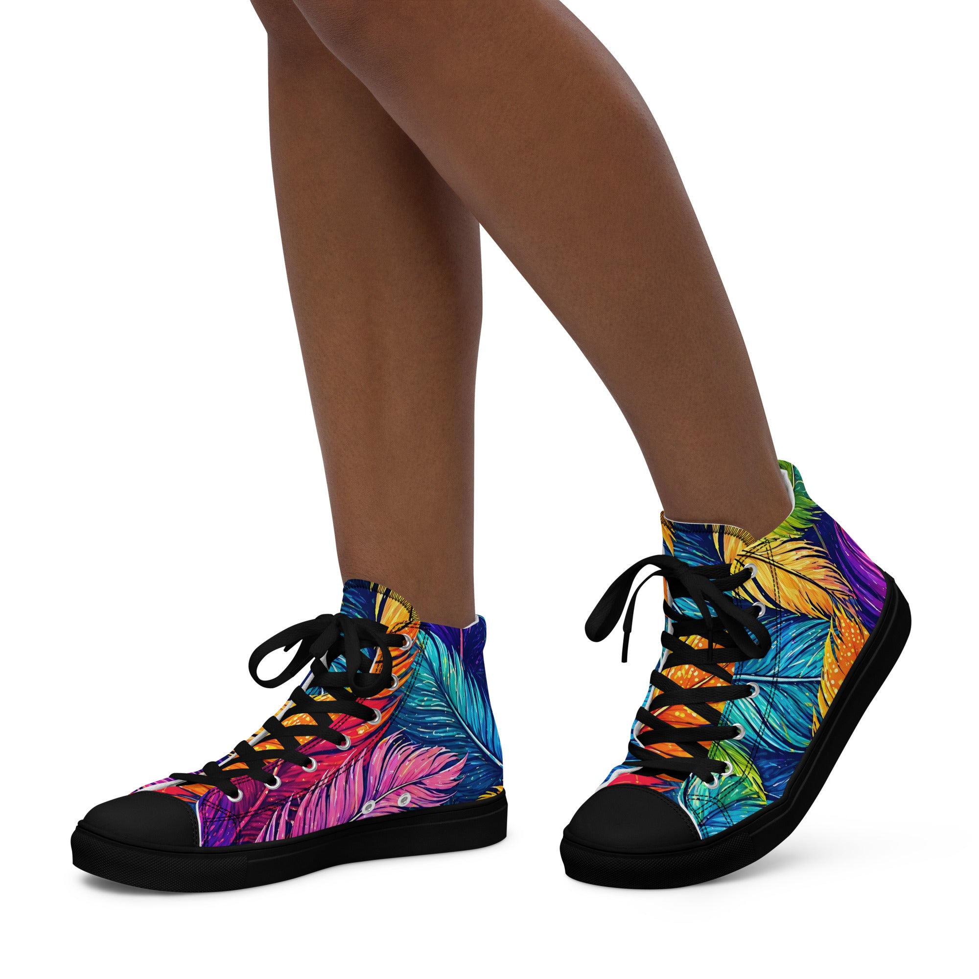 Women’s high top canvas shoes - Boho Spirit: Women’s High Top Canvas Shoes - Vibrant Feather Fantasy Design by printfluence.net