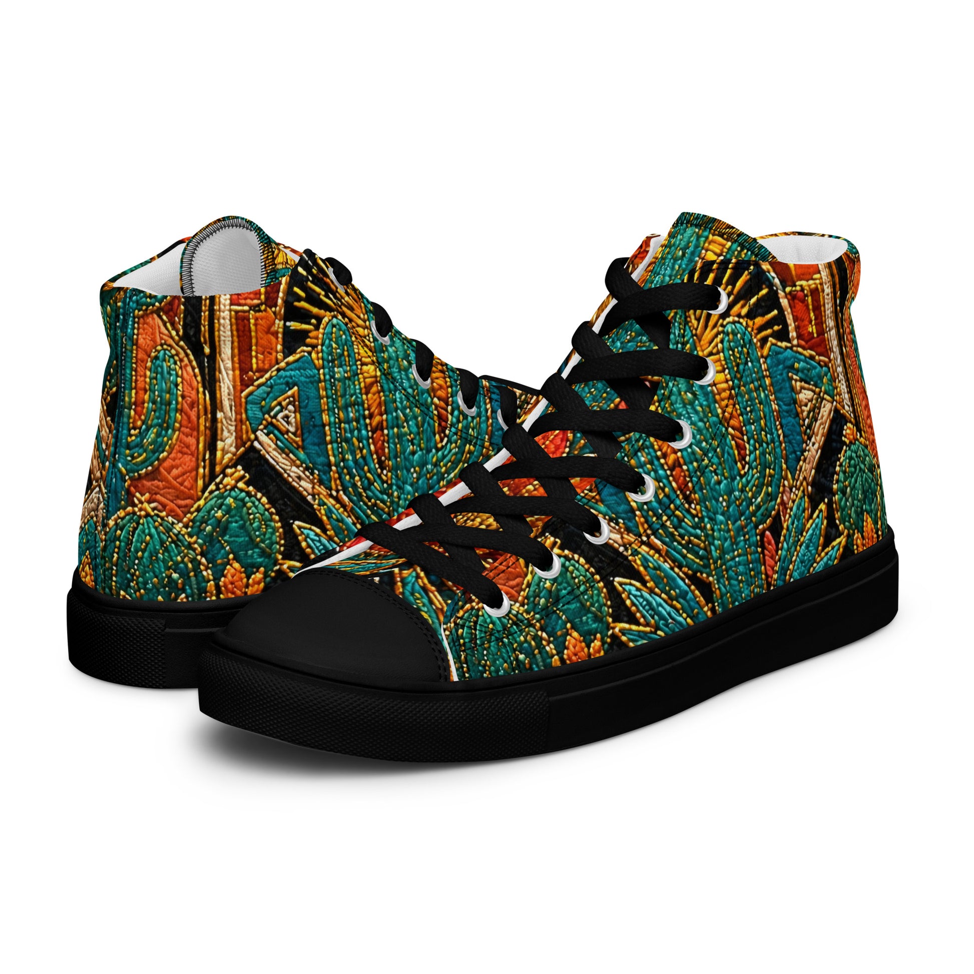 Women’s high top canvas shoes - Desert Oasis: Women’s High Top Canvas Shoes - Southwestern Cactus & Floral Art by printfluence.net