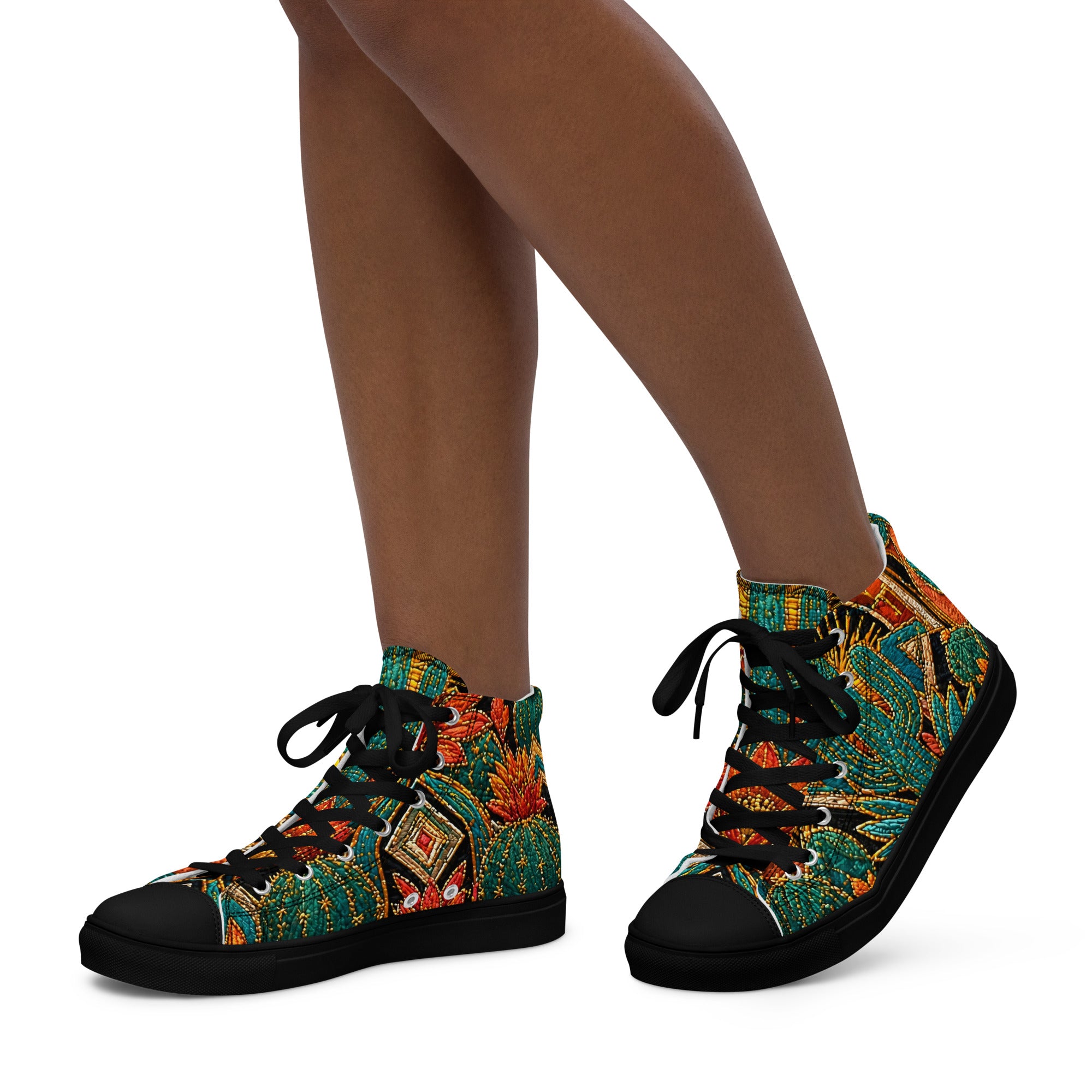 Women’s high top canvas shoes - Desert Oasis: Women’s High Top Canvas Shoes - Southwestern Cactus & Floral Art by printfluence.net