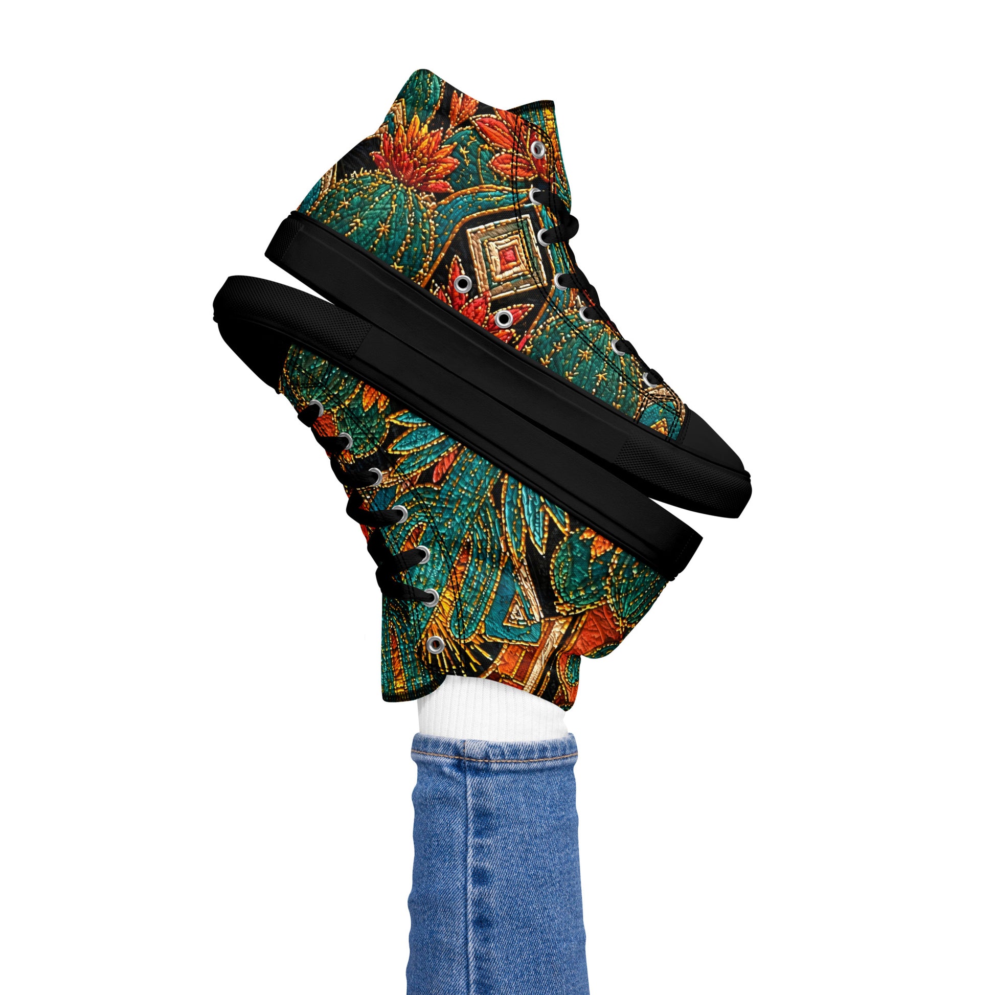 Women’s high top canvas shoes - Desert Oasis: Women’s High Top Canvas Shoes - Southwestern Cactus & Floral Art by printfluence.net