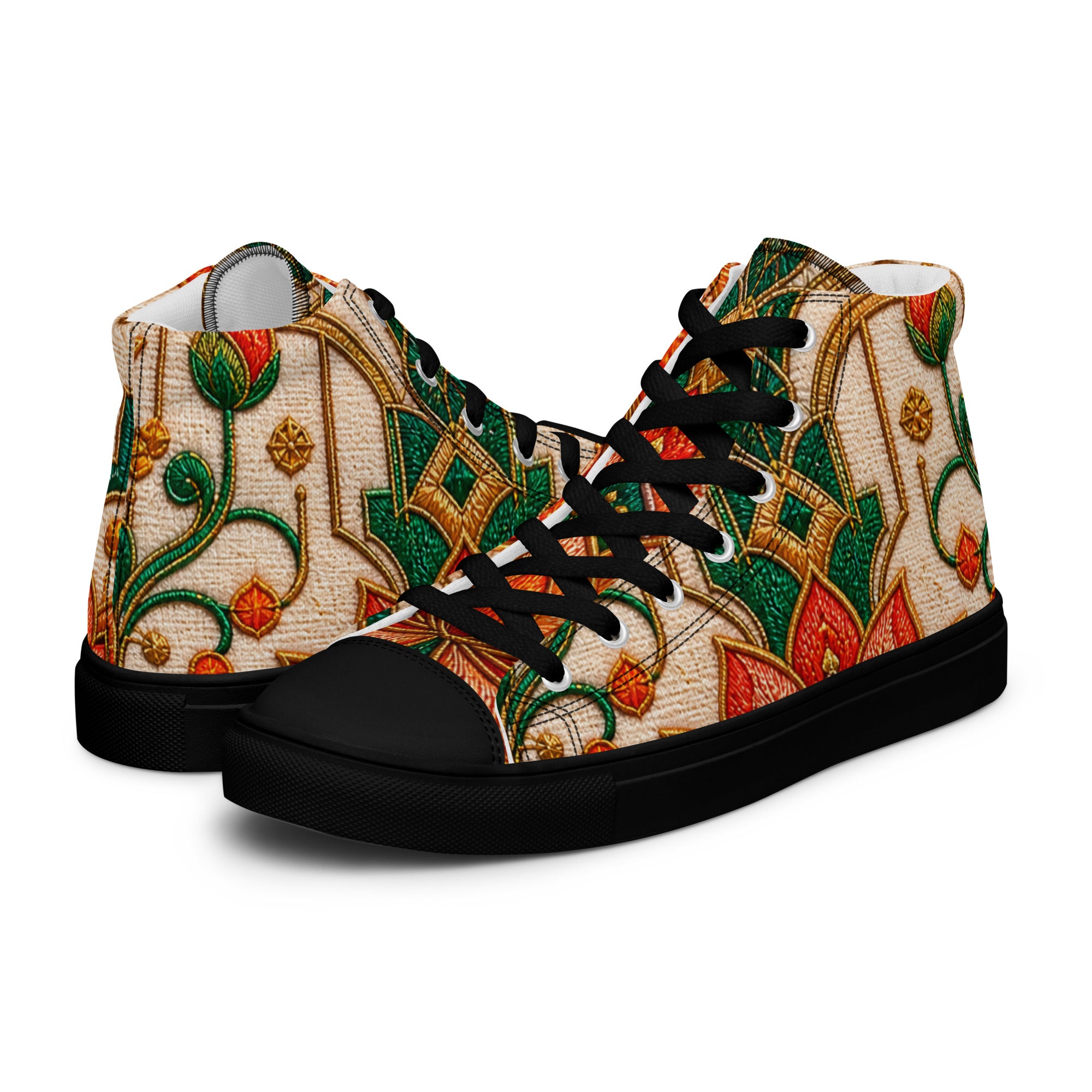 Women’s high top canvas shoes - Golden Lotus Bloom: Women’s High Top Canvas Shoes - Elegant Floral Art Nouveau Design by printfluence.net