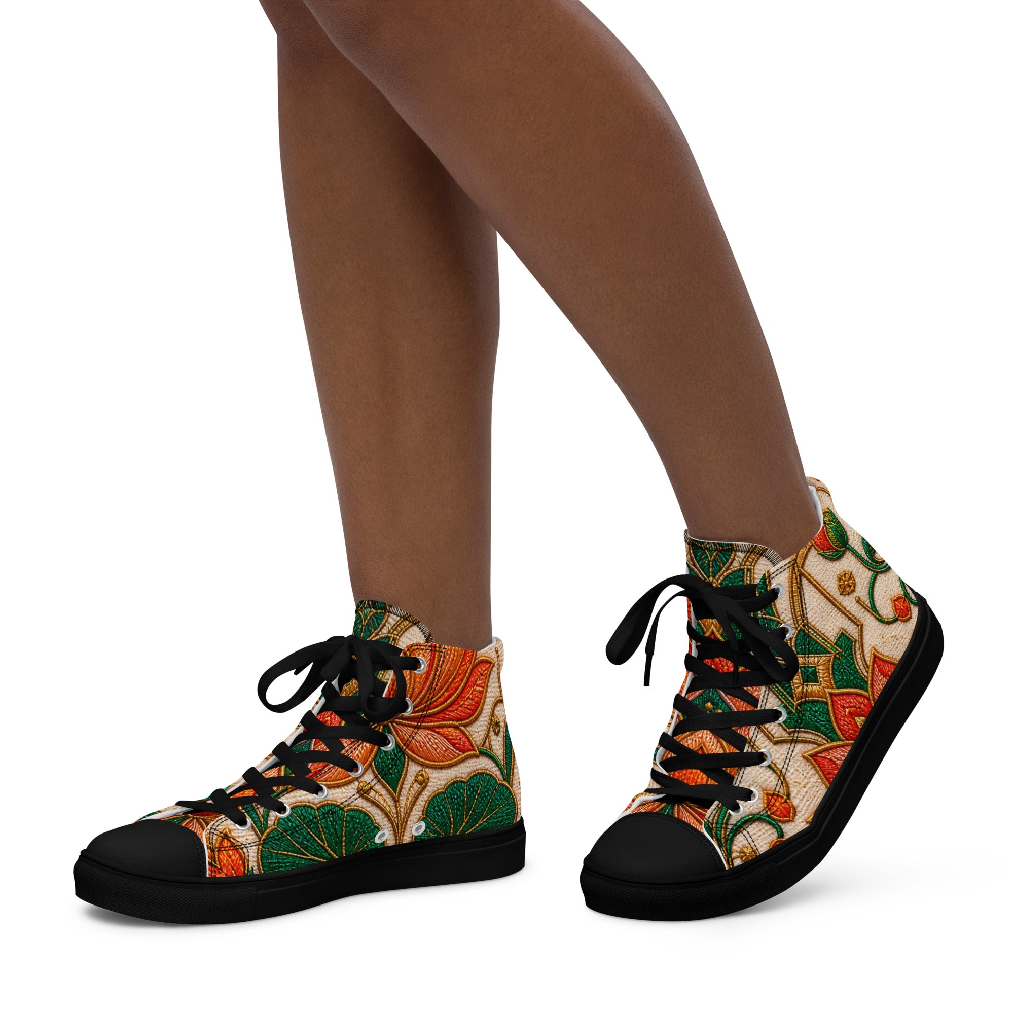 Women’s high top canvas shoes - Golden Lotus Bloom: Women’s High Top Canvas Shoes - Elegant Floral Art Nouveau Design by printfluence.net