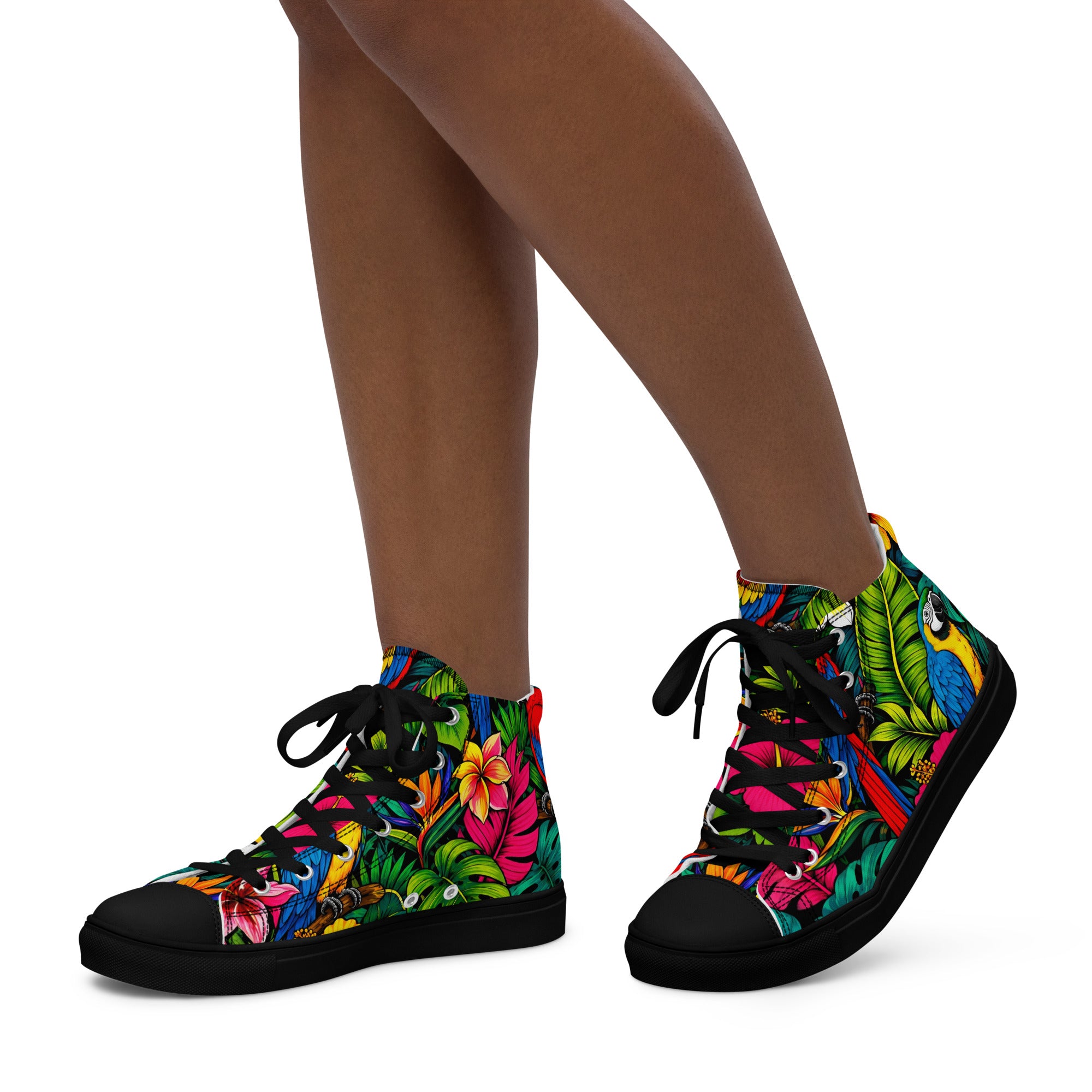 Women’s high top canvas shoes - Tropical Paradiso: Women’s High Top Canvas Shoes - Exotic Parrot & Floral Art by printfluence.net