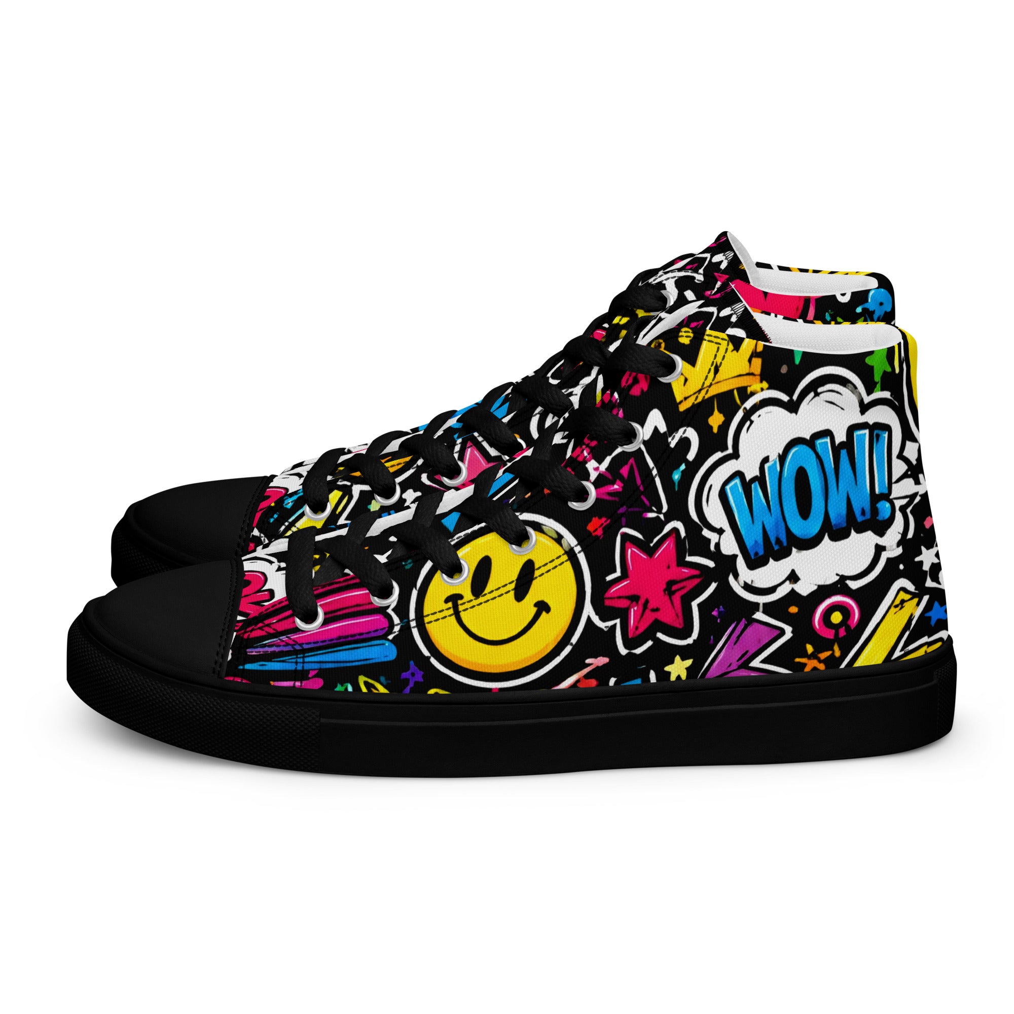 Women’s high top canvas shoes - Happy Vibes: Women’s High Top Canvas Shoes - Colorful Pop Art & Emoji Doodles by printfluence.net