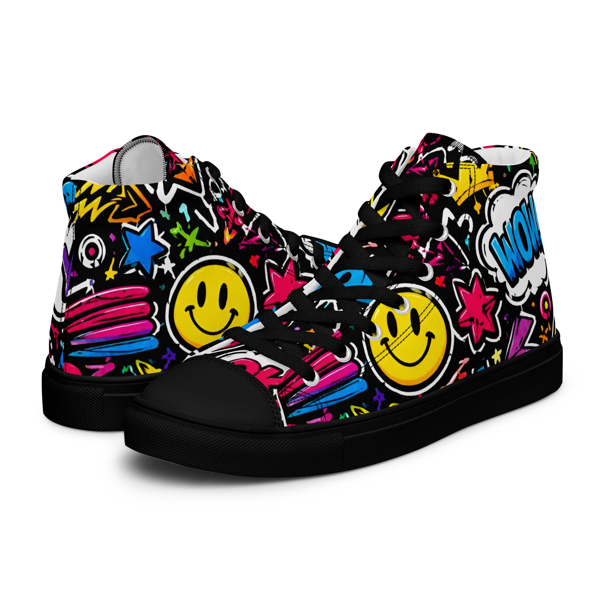 Women’s high top canvas shoes - Happy Vibes: Women’s High Top Canvas Shoes - Colorful Pop Art & Emoji Doodles by printfluence.net