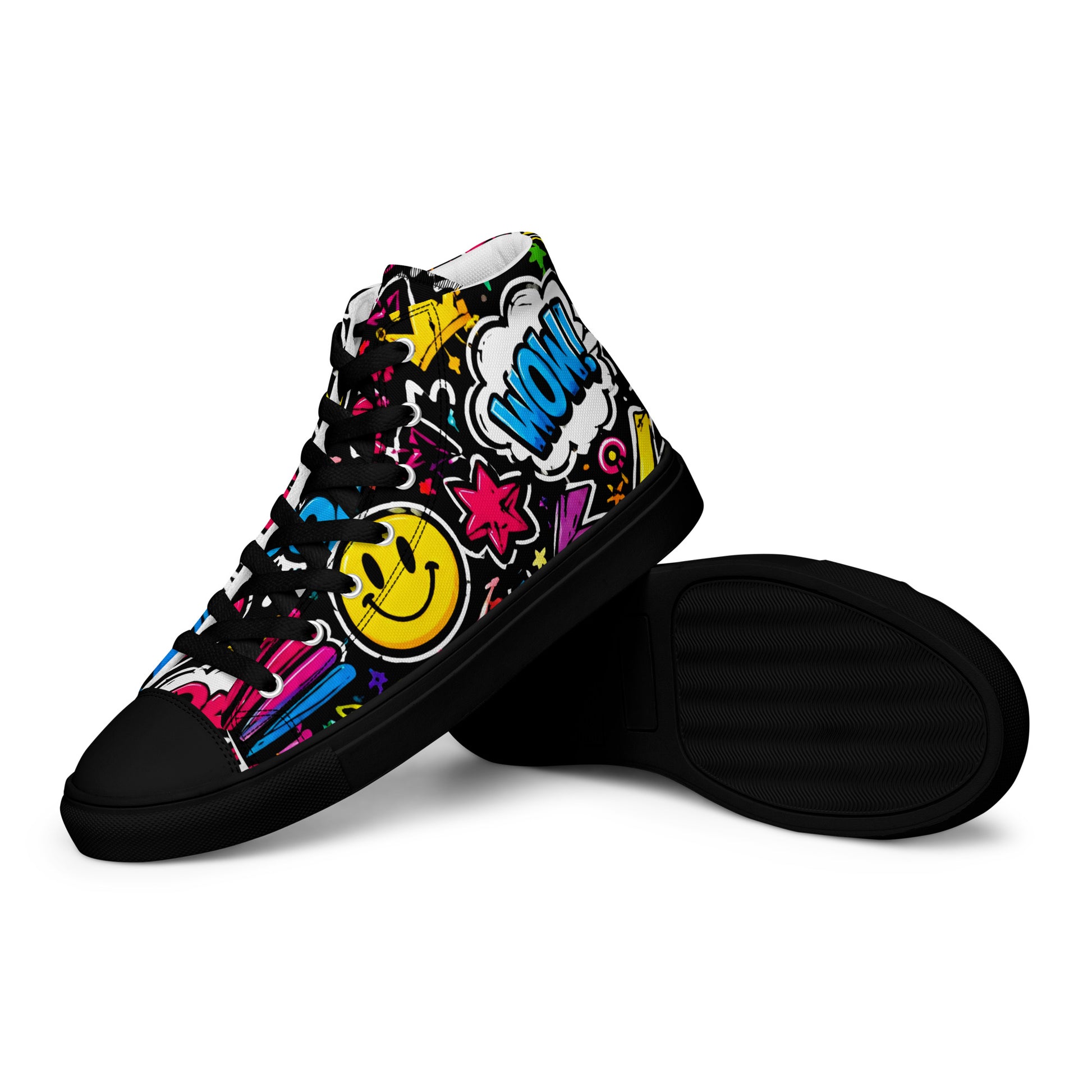 Women’s high top canvas shoes - Happy Vibes: Women’s High Top Canvas Shoes - Colorful Pop Art & Emoji Doodles by printfluence.net