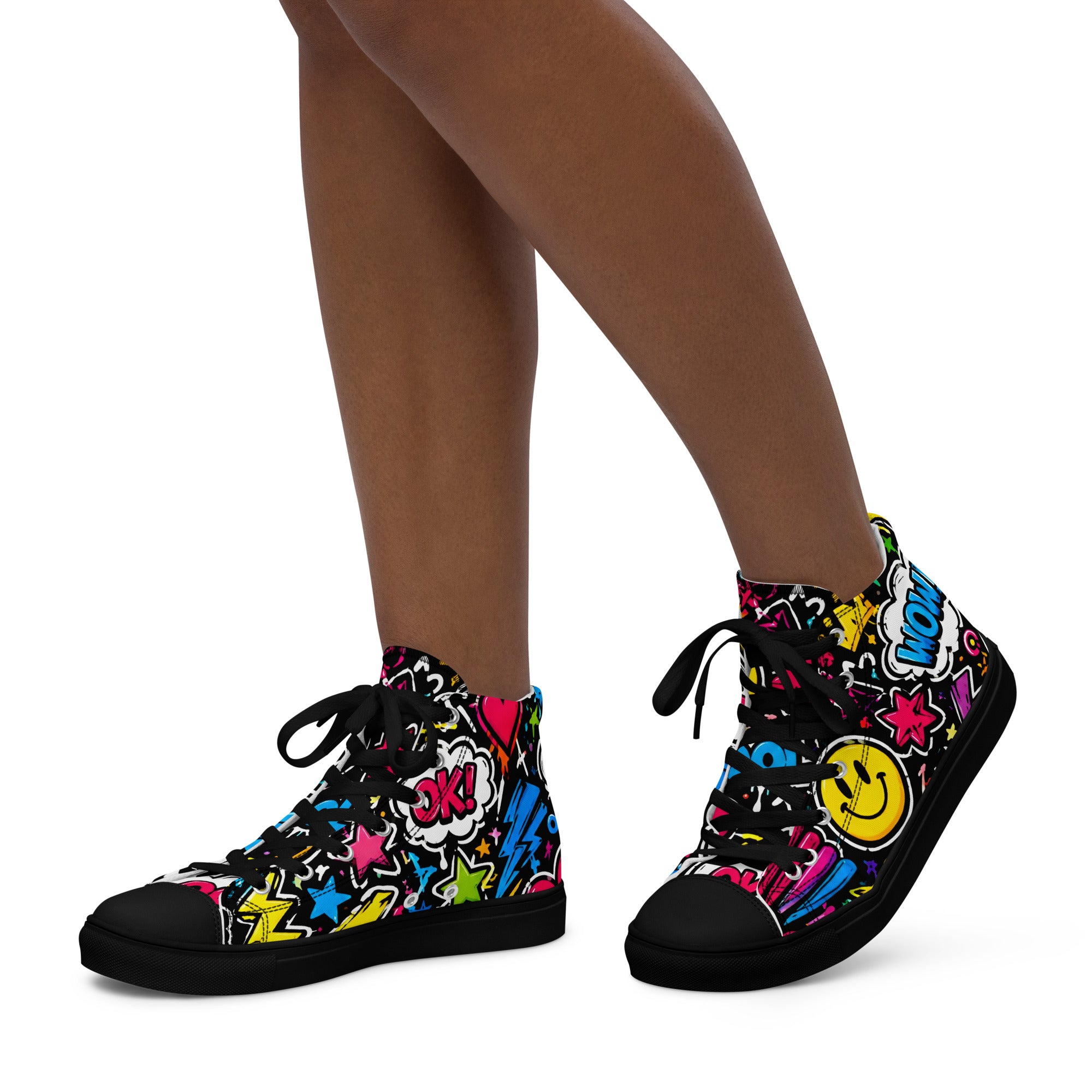 Women’s high top canvas shoes - Happy Vibes: Women’s High Top Canvas Shoes - Colorful Pop Art & Emoji Doodles by printfluence.net