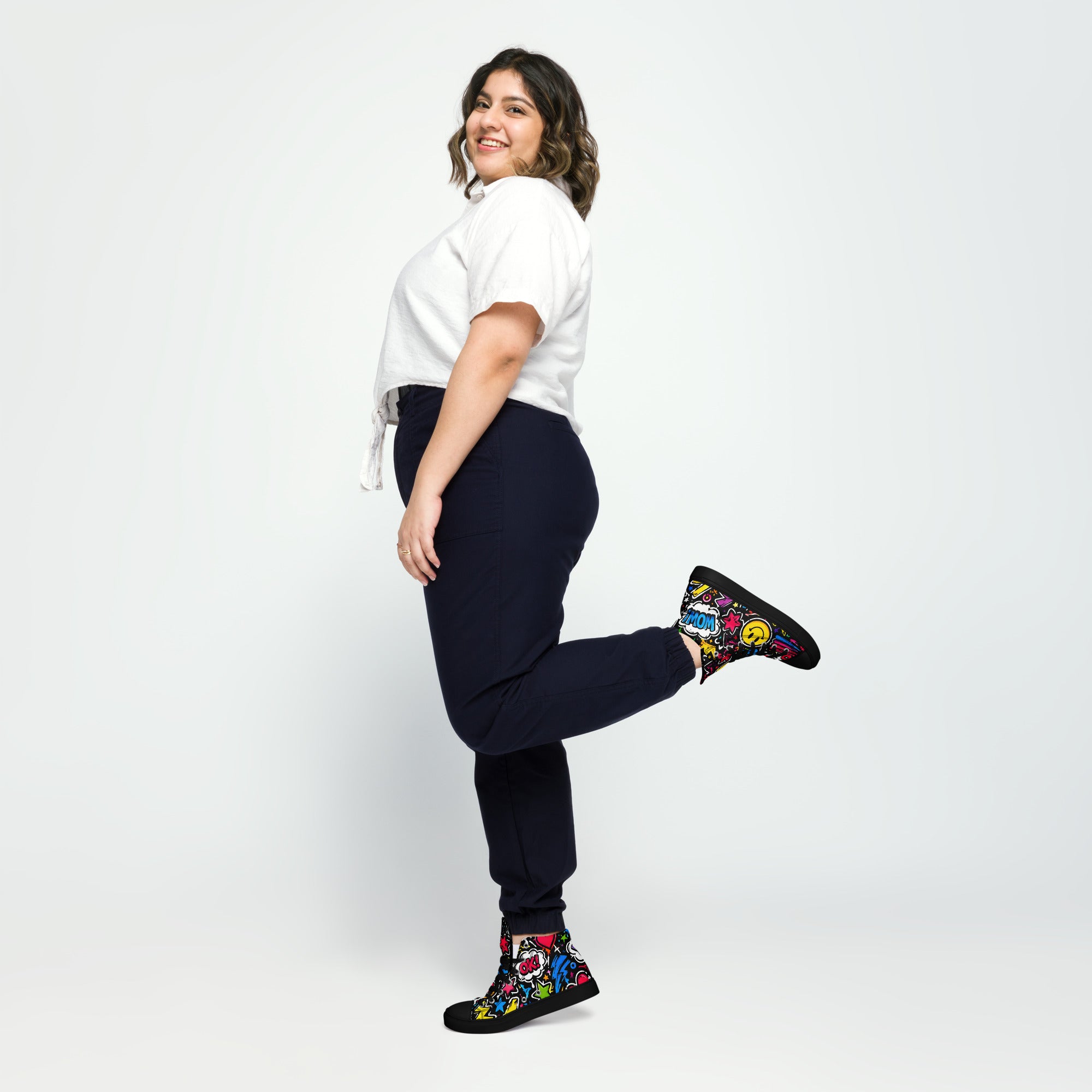 Women’s high top canvas shoes - Happy Vibes: Women’s High Top Canvas Shoes - Colorful Pop Art & Emoji Doodles by printfluence.net