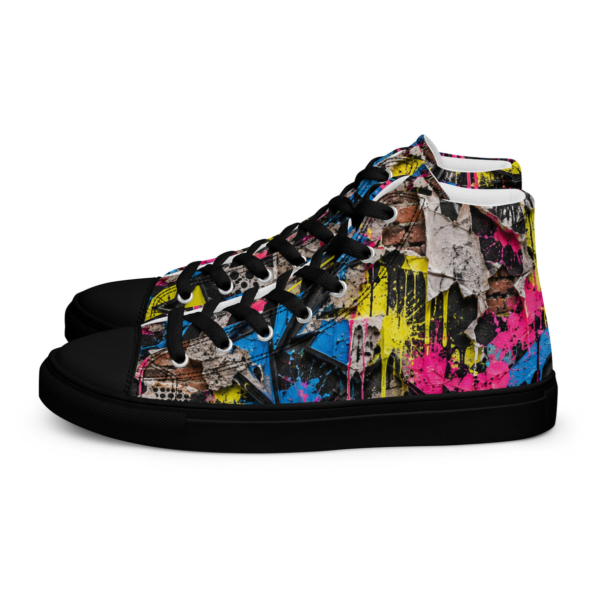 Heritage Bloom Lovers | Women’s High-Top Canvas Shoes — Vibrant Urban Graffiti Art and Streetwear Paint Drip Pattern by printfluence