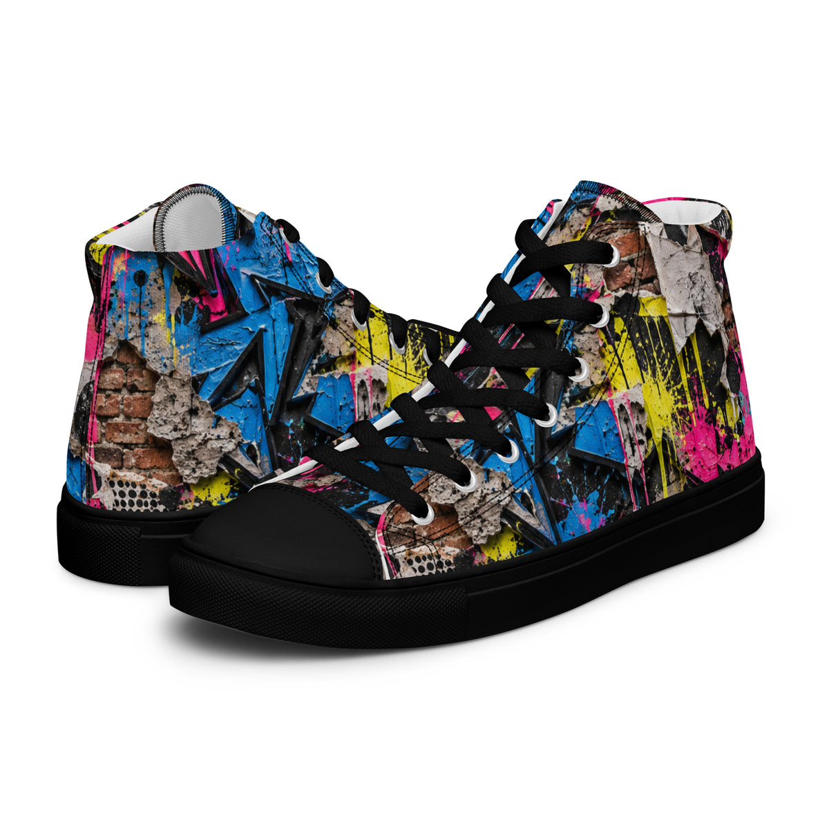 Heritage Bloom Lovers | Women’s High-Top Canvas Shoes — Vibrant Urban Graffiti Art and Streetwear Paint Drip Pattern by printfluence