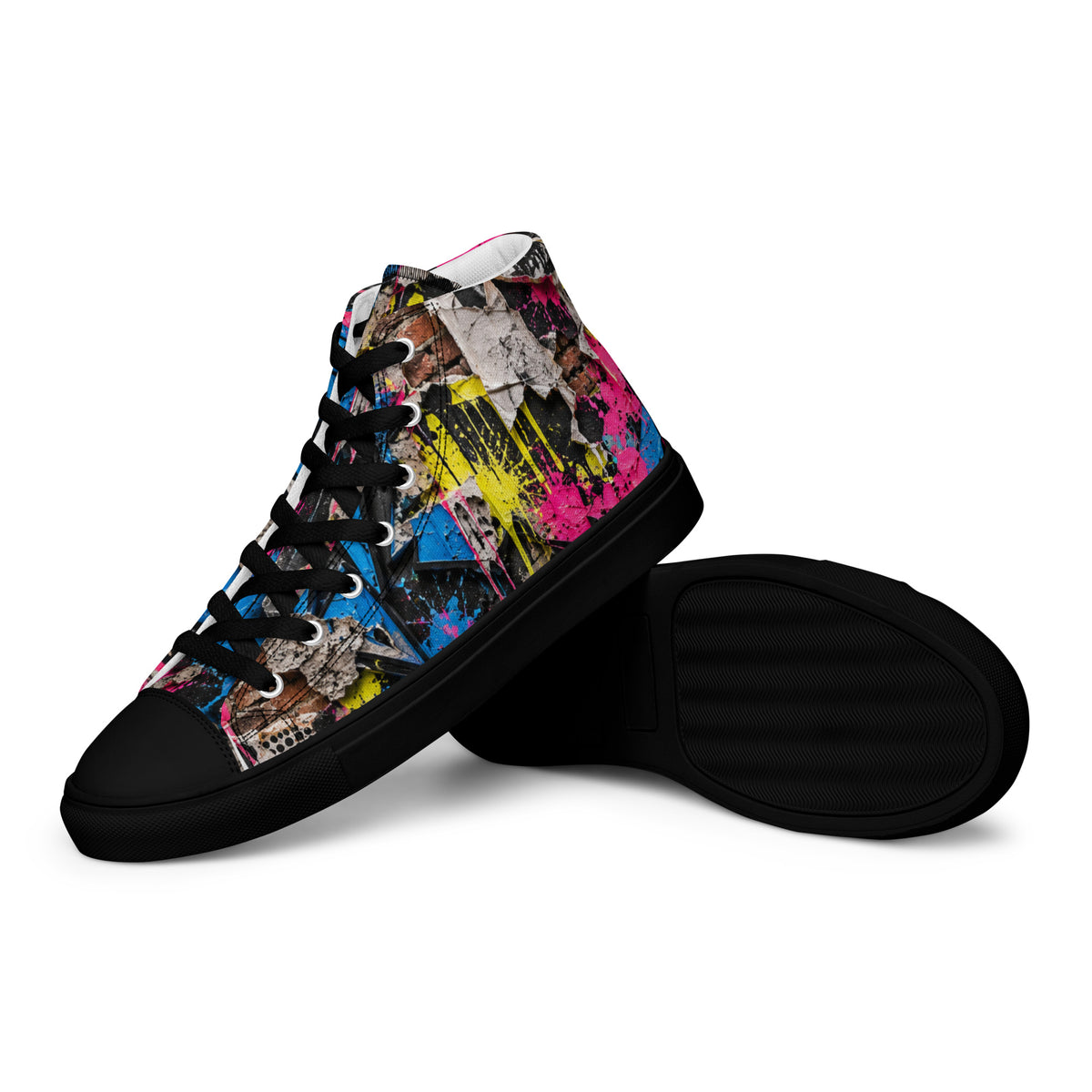 Heritage Bloom Lovers | Women’s High-Top Canvas Shoes — Vibrant Urban Graffiti Art and Streetwear Paint Drip Pattern by printfluence