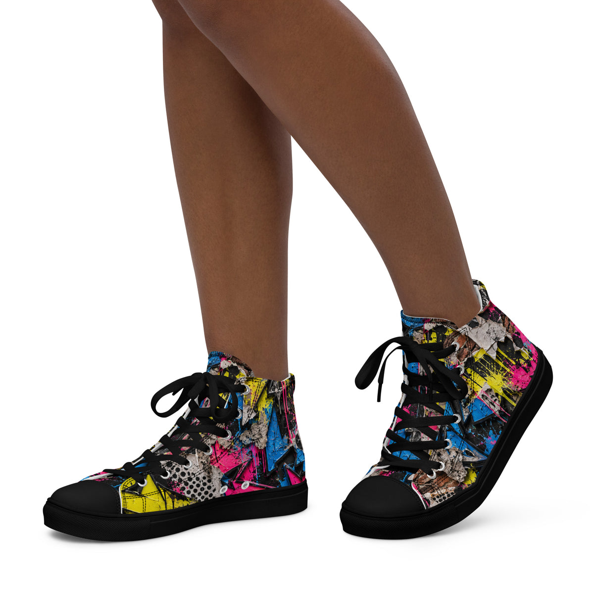 Heritage Bloom Lovers | Women’s High-Top Canvas Shoes — Vibrant Urban Graffiti Art and Streetwear Paint Drip Pattern by printfluence