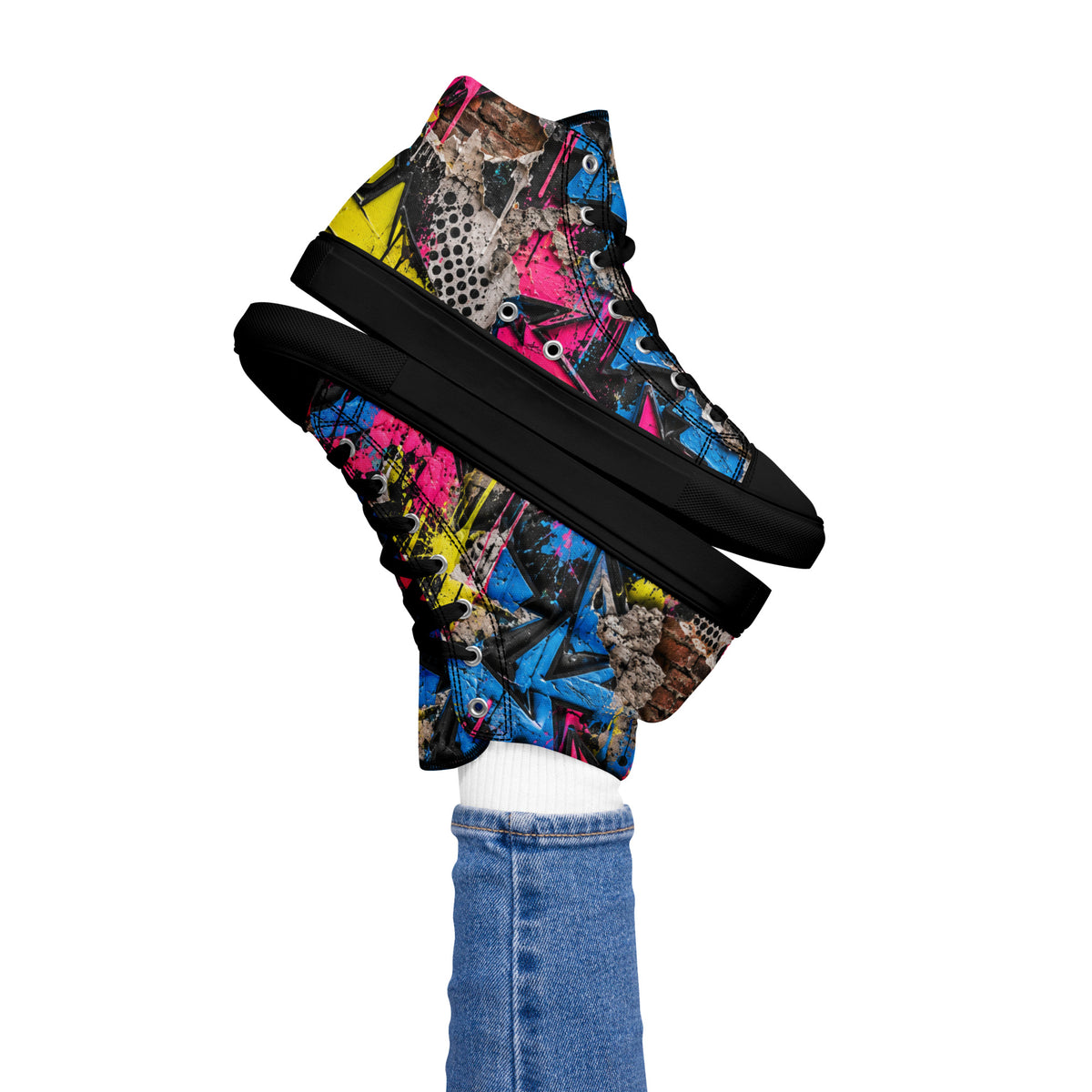 Heritage Bloom Lovers | Women’s High-Top Canvas Shoes — Vibrant Urban Graffiti Art and Streetwear Paint Drip Pattern by printfluence