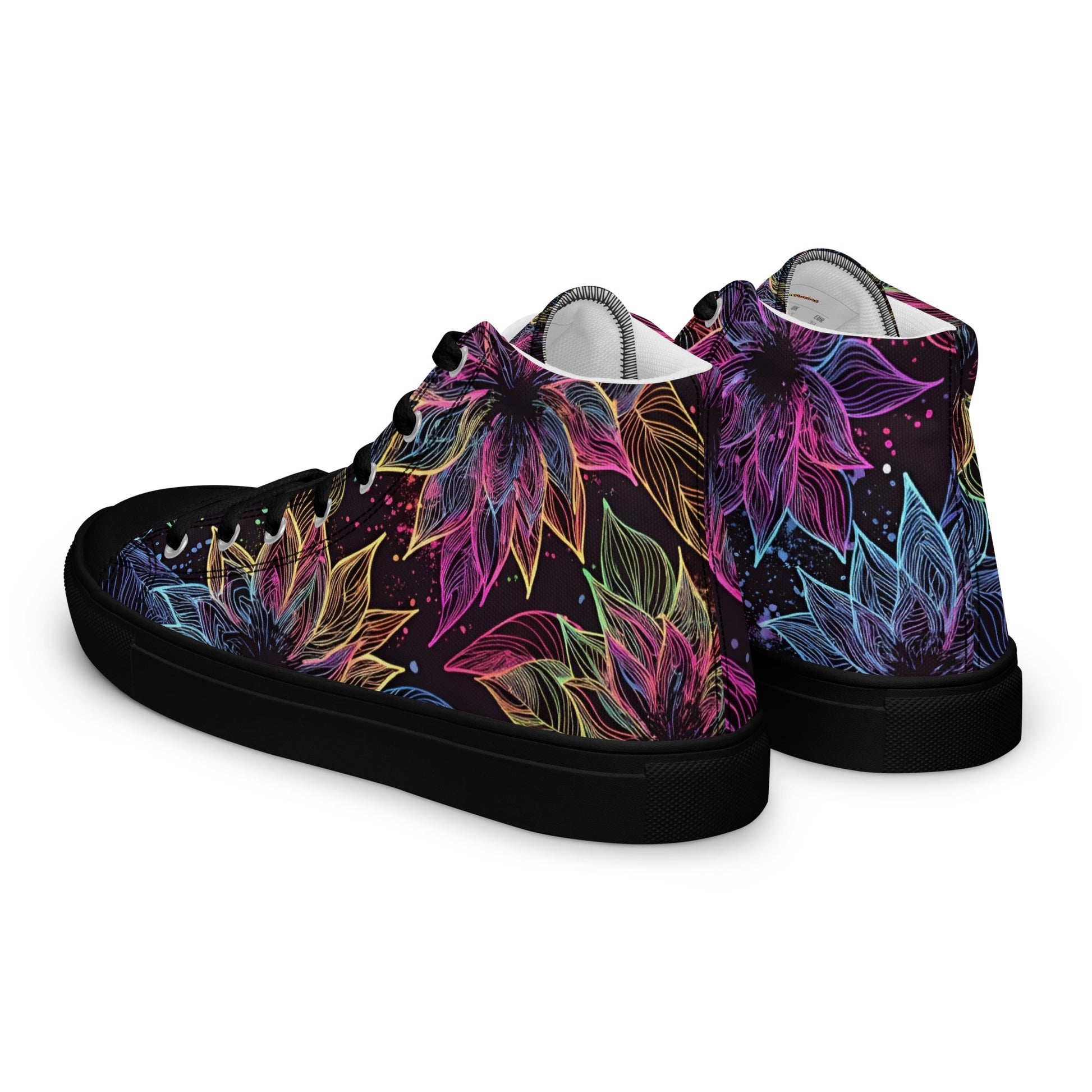 Women’s high top canvas shoes - Neon Lotus High Top Canvas Shoes – Glowing Floral Women's Sneakers by printfluence.net