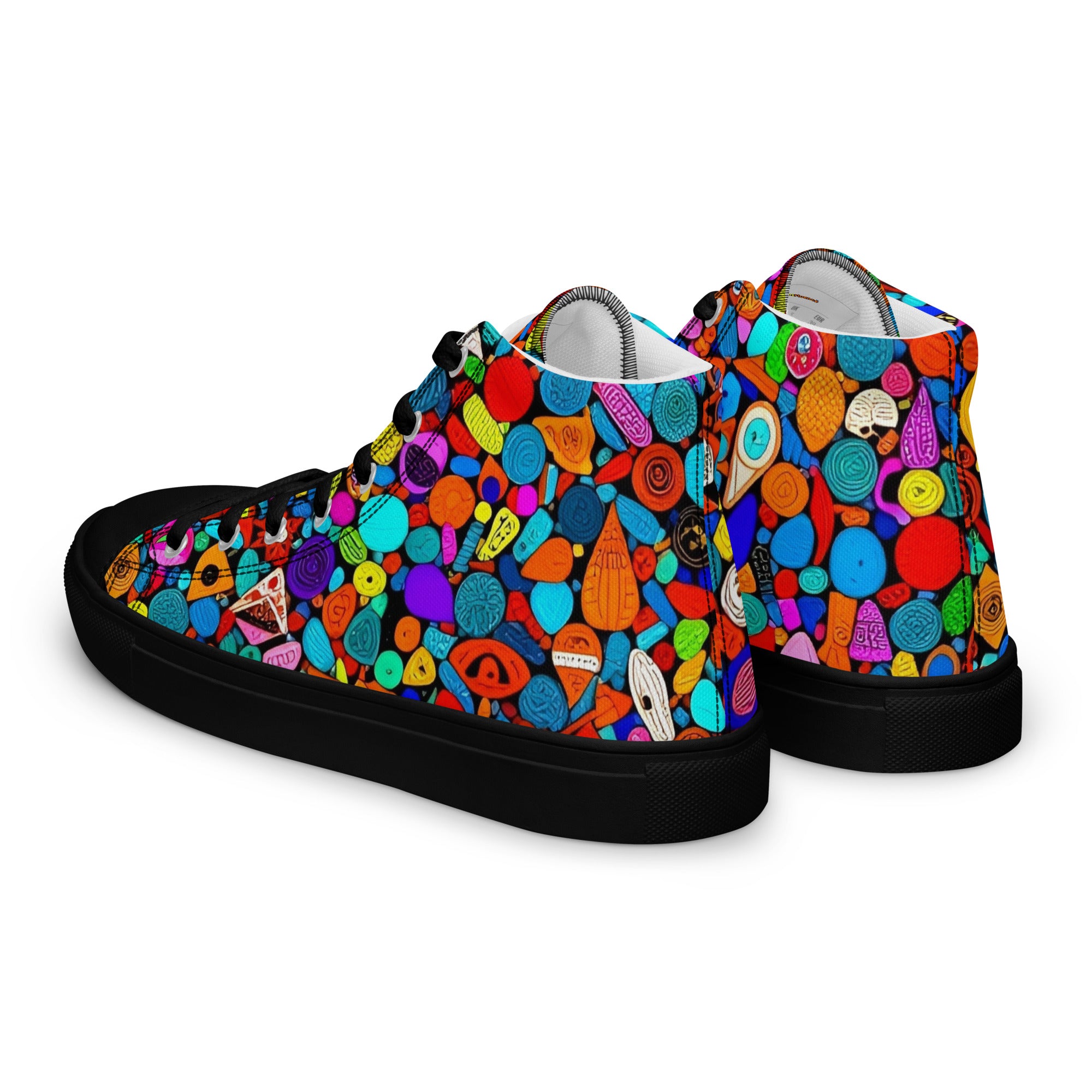 Women’s high top canvas shoes - Red Icon Pattern High Top Canvas Shoes – Bold Women’s Sneakers with Trendy All-Over Print by printfluence.net