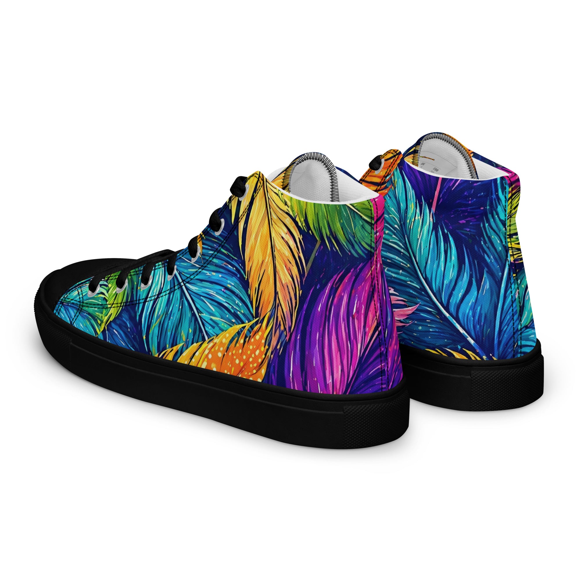 Women’s high top canvas shoes - Boho Spirit: Women’s High Top Canvas Shoes - Vibrant Feather Fantasy Design by printfluence.net