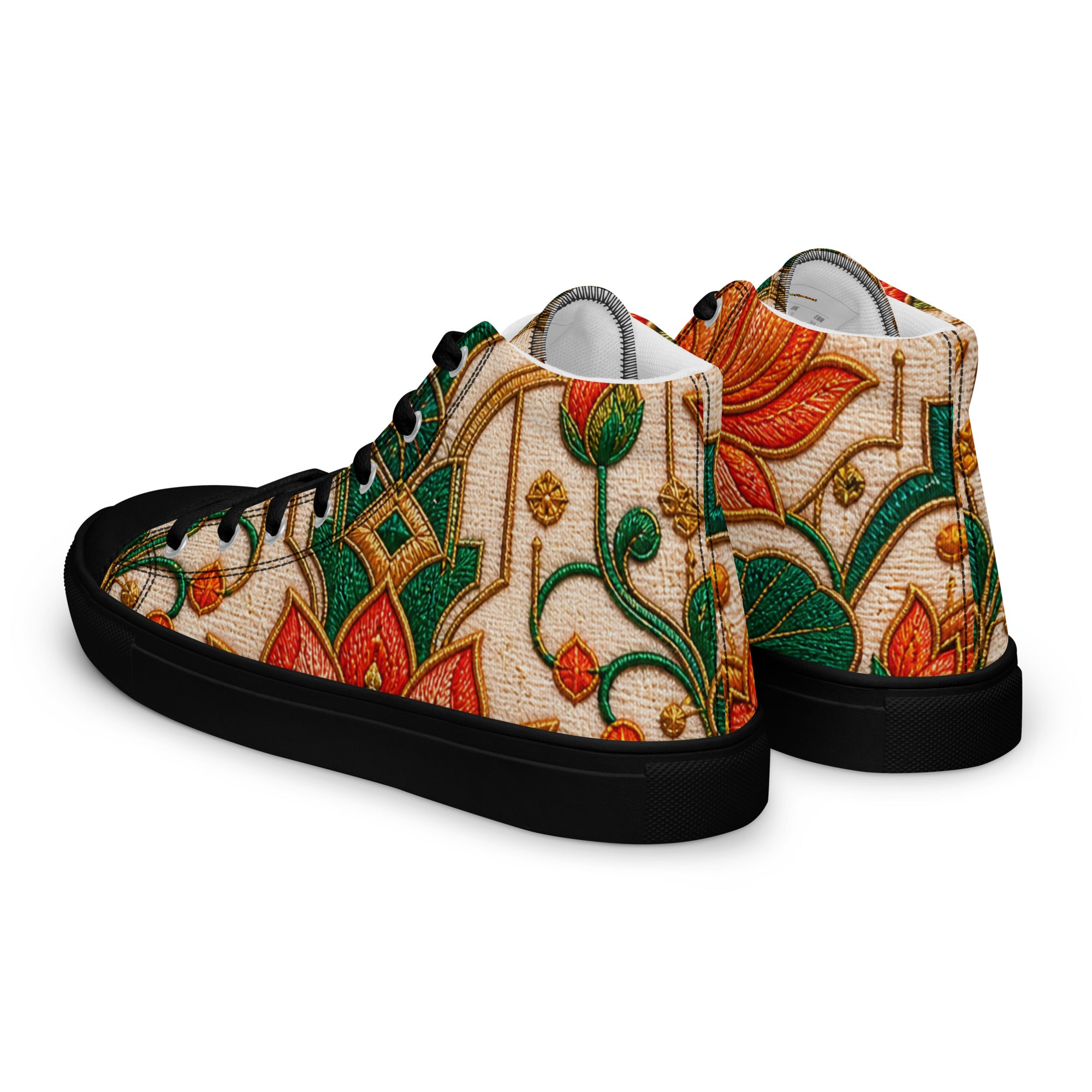 Women’s high top canvas shoes - Golden Lotus Bloom: Women’s High Top Canvas Shoes - Elegant Floral Art Nouveau Design by printfluence.net