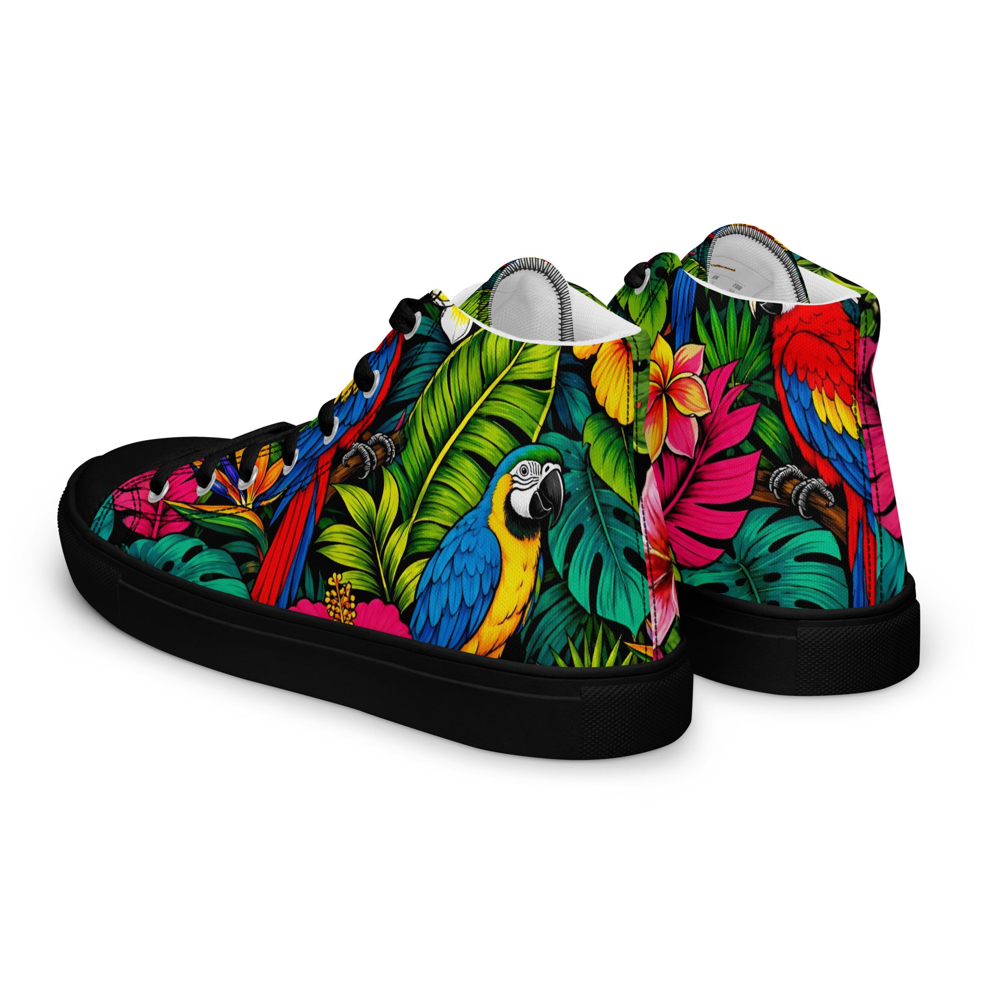 Women’s high top canvas shoes - Tropical Paradiso: Women’s High Top Canvas Shoes - Exotic Parrot & Floral Art by printfluence.net