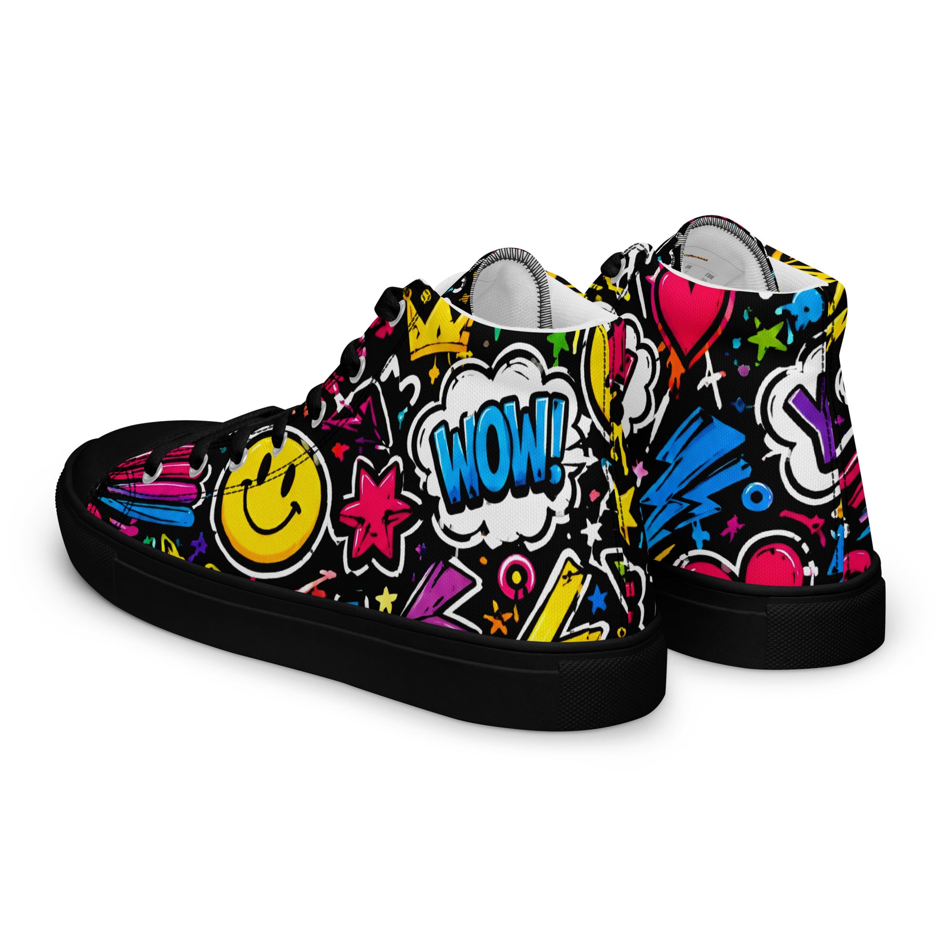 Women’s high top canvas shoes - Happy Vibes: Women’s High Top Canvas Shoes - Colorful Pop Art & Emoji Doodles by printfluence.net