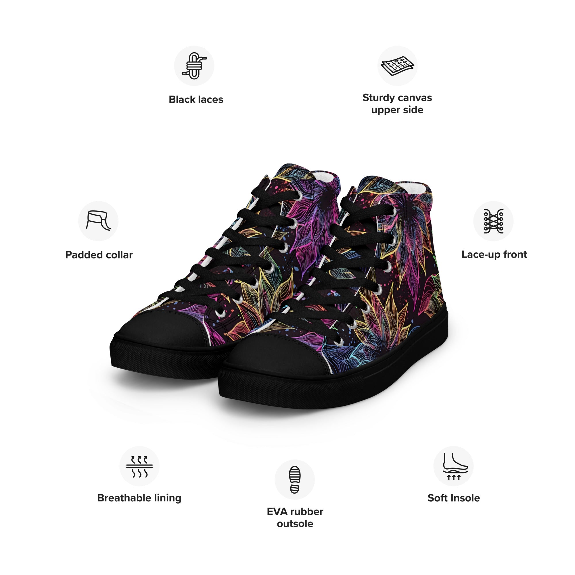Women’s high top canvas shoes - Neon Lotus High Top Canvas Shoes – Glowing Floral Women's Sneakers by printfluence.net